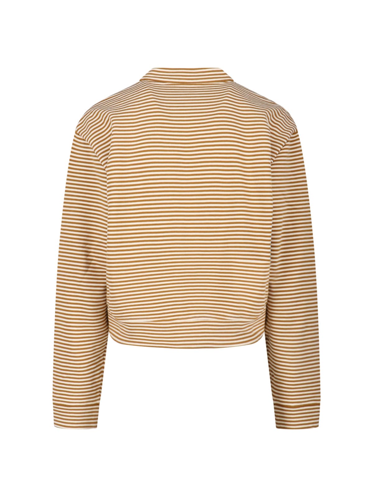 Marni Cropped Cardigan Sweater With Horizontal Stripes And Logo Detail In Brown