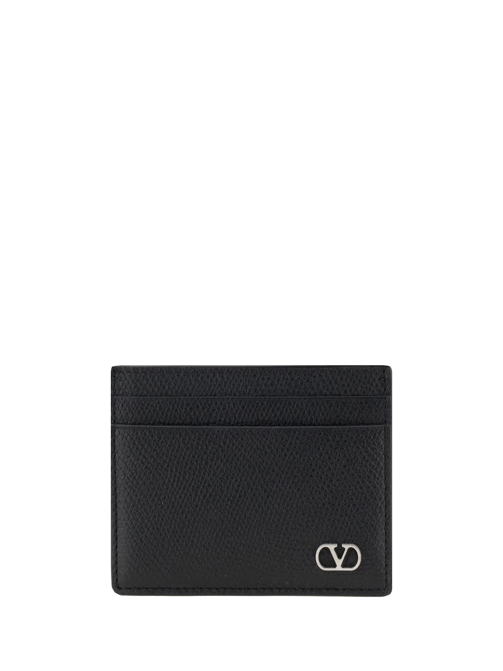 Valentino Garavani Vlogo Signature Black Calfskin Cardholder In Nero