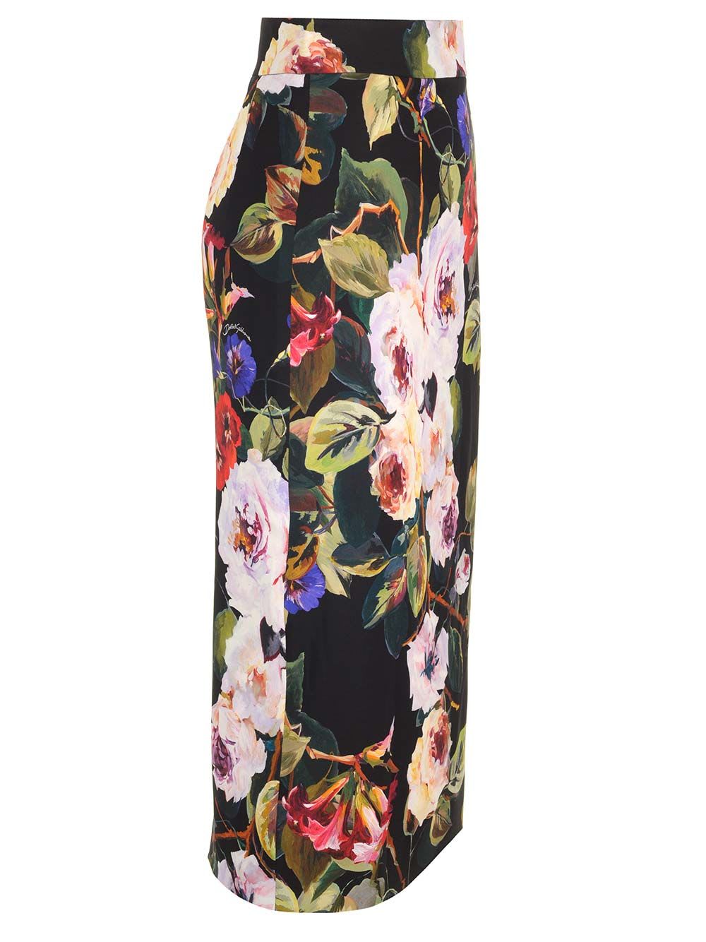 Shop Dolce & Gabbana Printed Silk Midi Skirt In Black