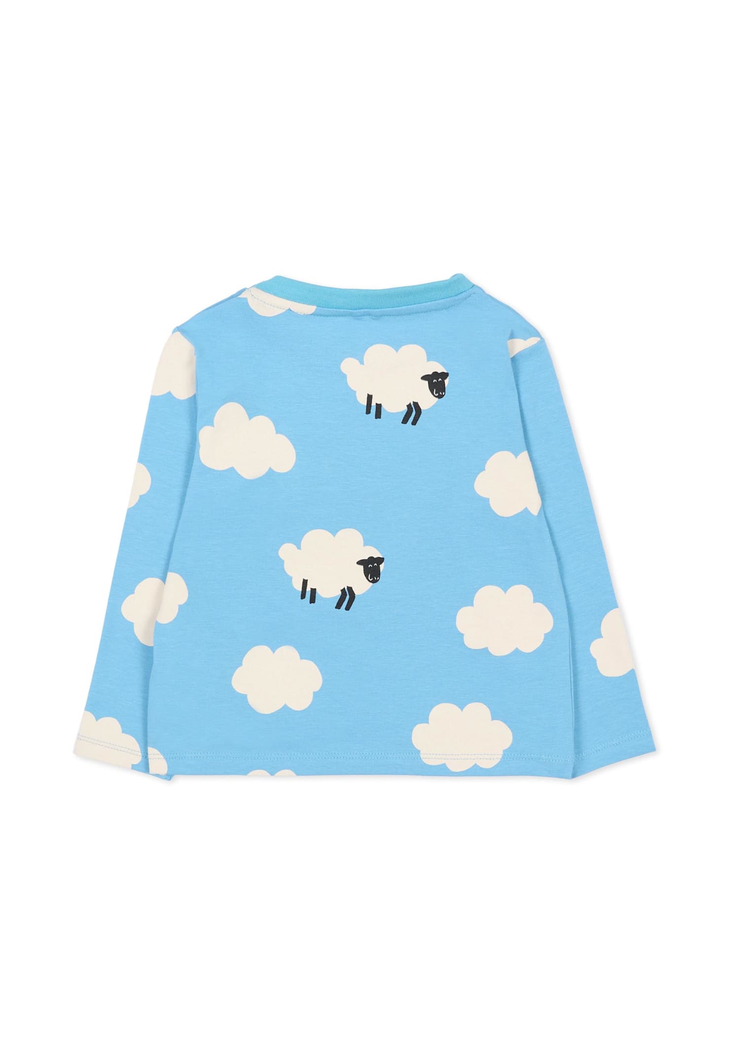 Stella Mccartney Light Blue T-shirt For Baby Boy With Sheep In Blue