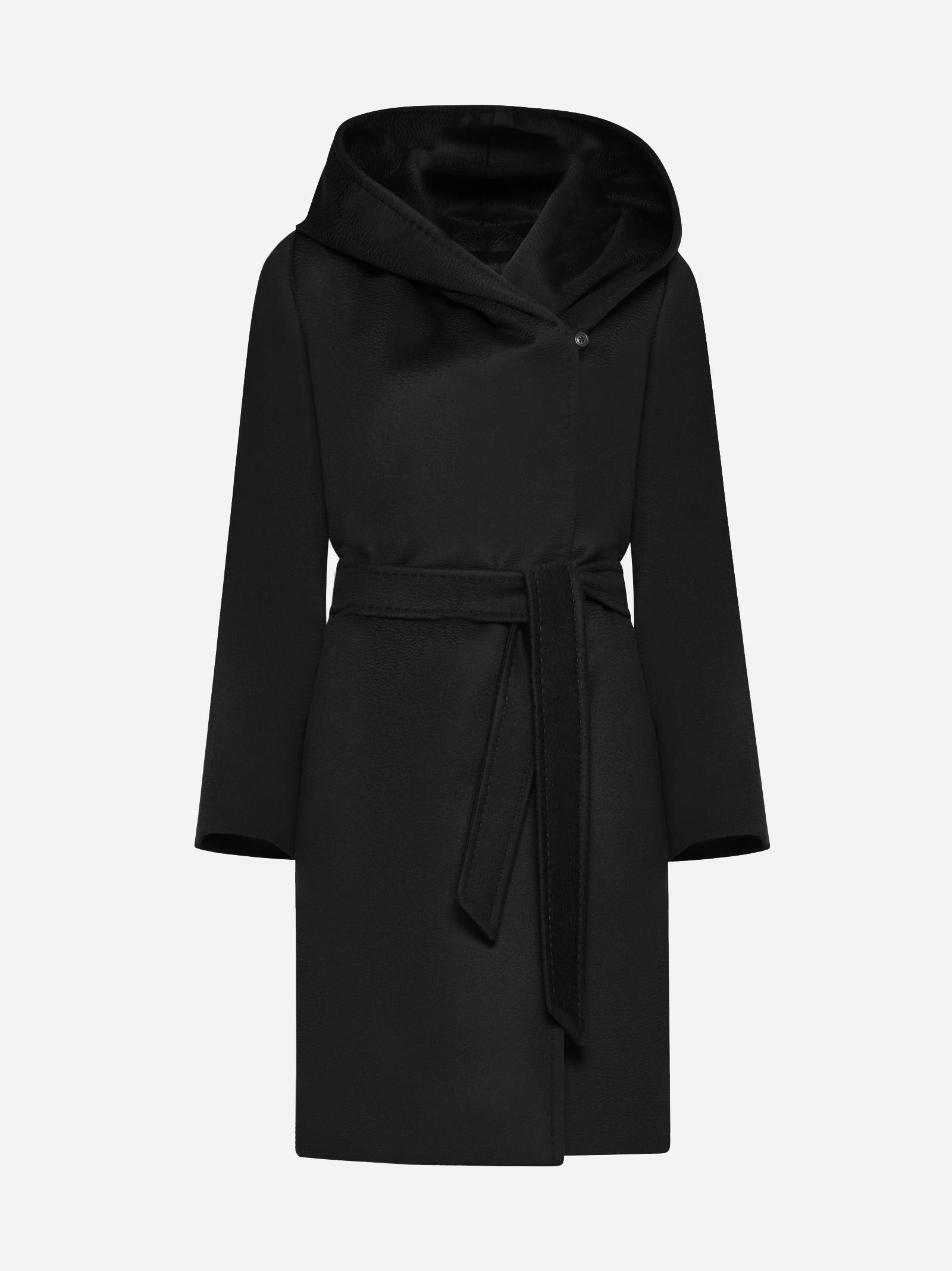 Shop Max Mara Newmang Hooded Wool Coat In Nero