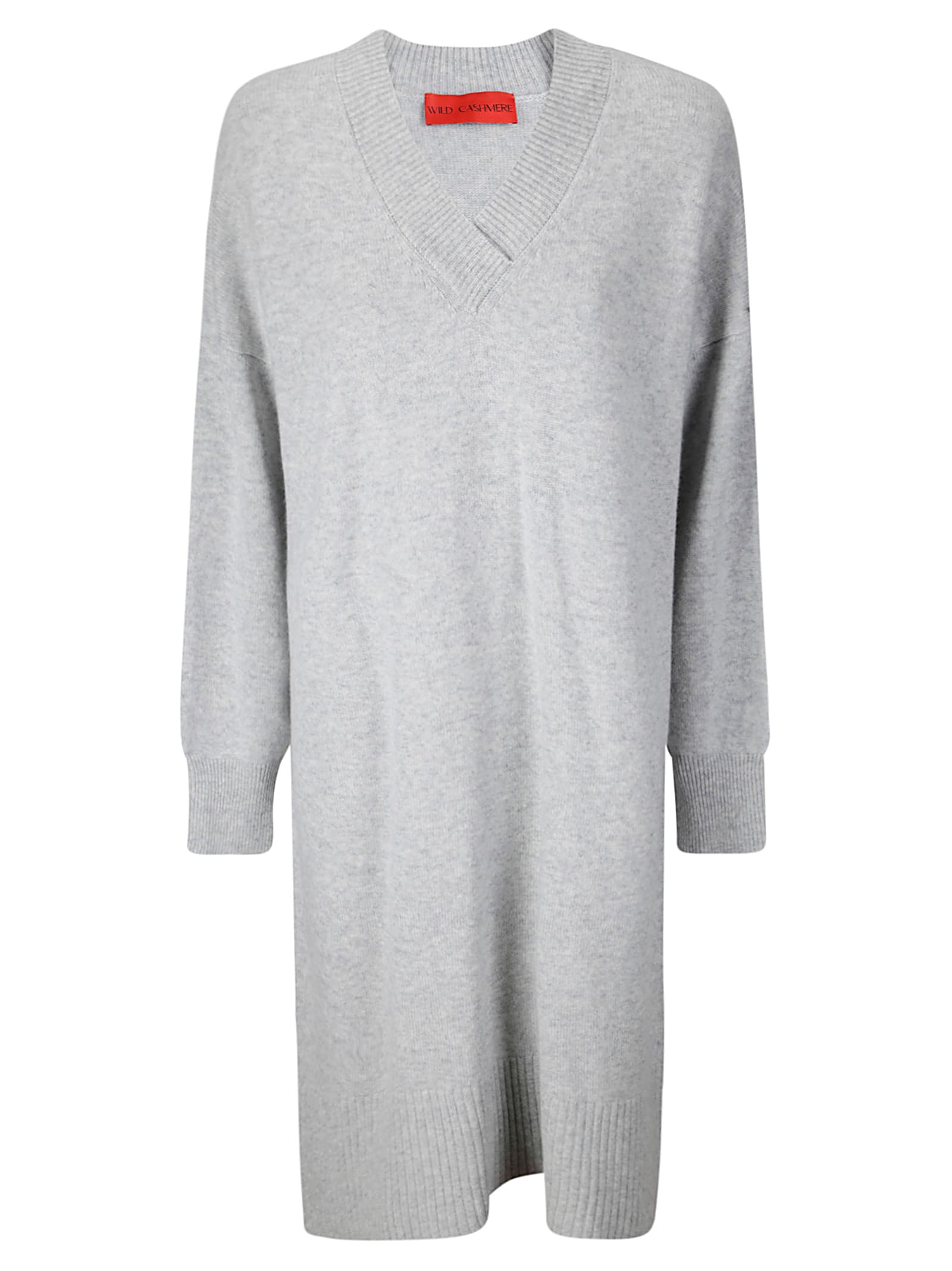 Shop Wild Cashmere Boxy V-neck Dress In Light Grey