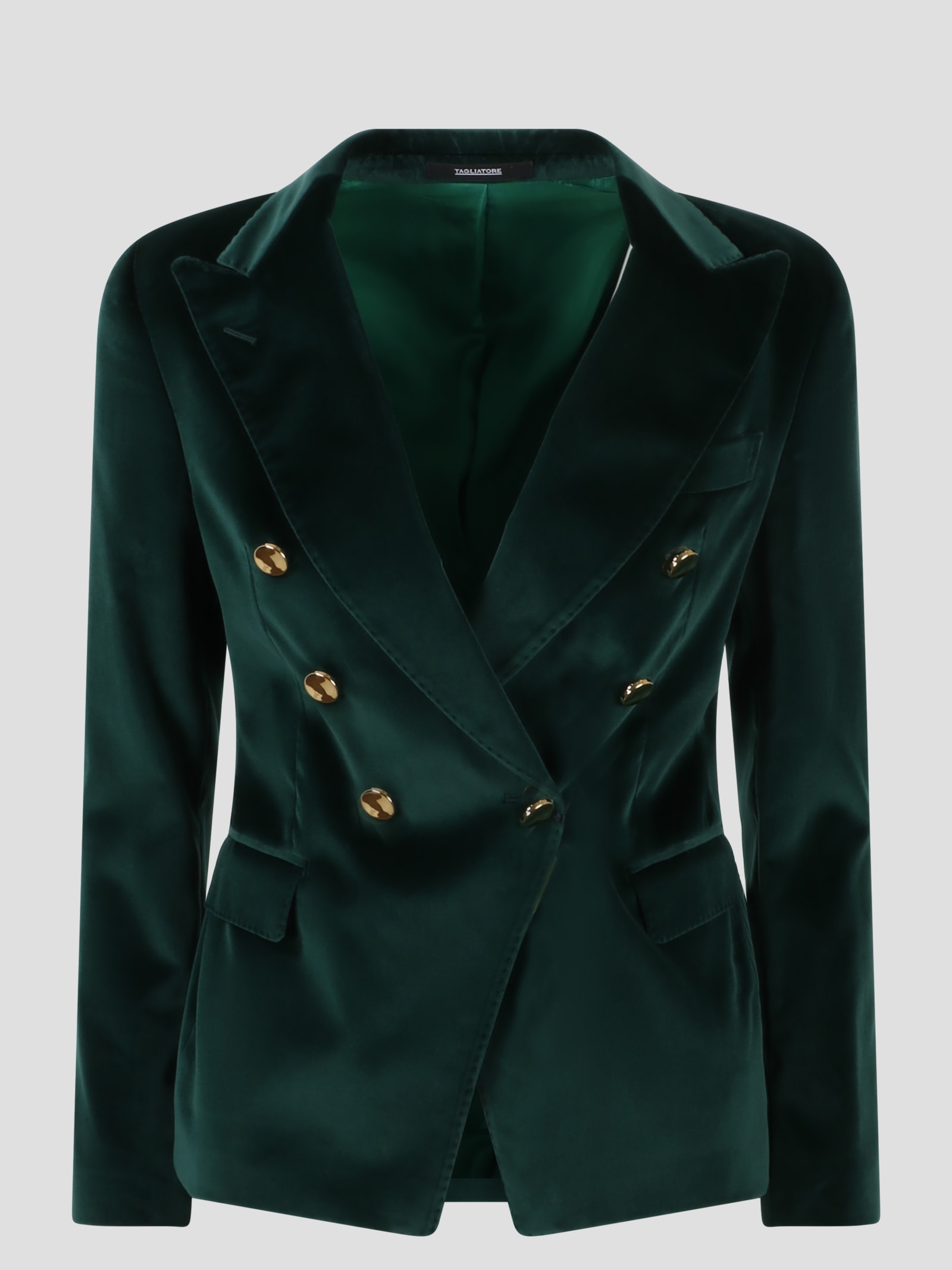 Shop Tagliatore Double-breasted Velvet Blazer In Green