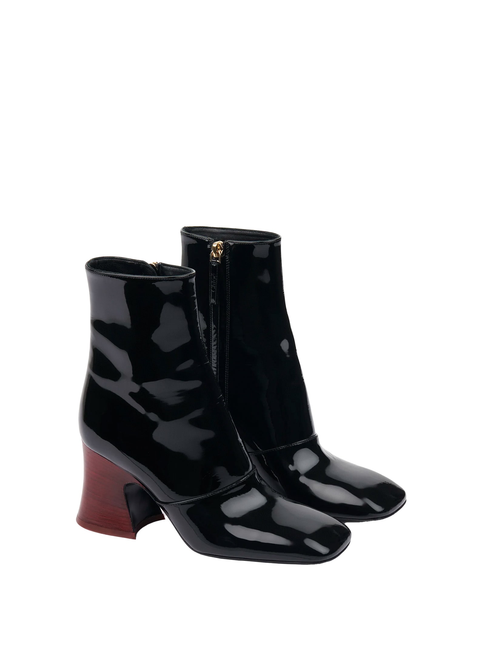 Chloé Janis Ankle Boots With Glossy Calfskin In Black