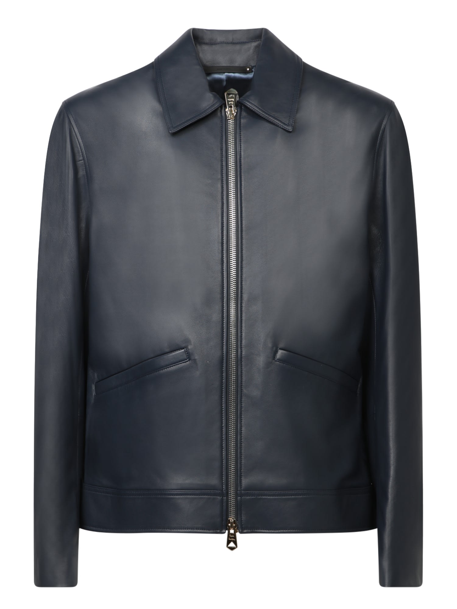 Shop Paul Smith Blue Leather Jacket