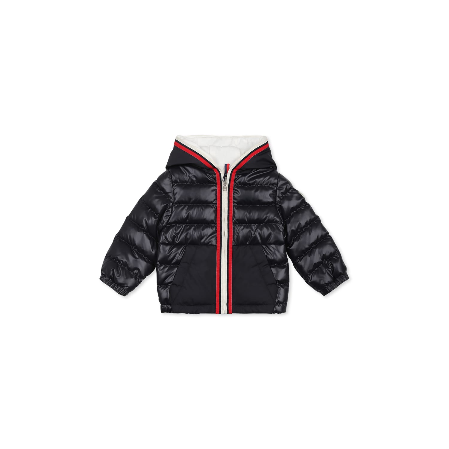 MONCLER BLUE DOWN JACKET FOR BABY BOY WITH LOGO