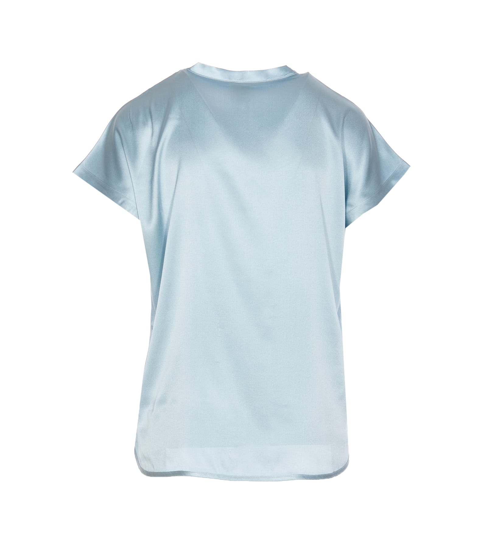 Pinko Crewneck Satin Finish Round Neck Top In Blue