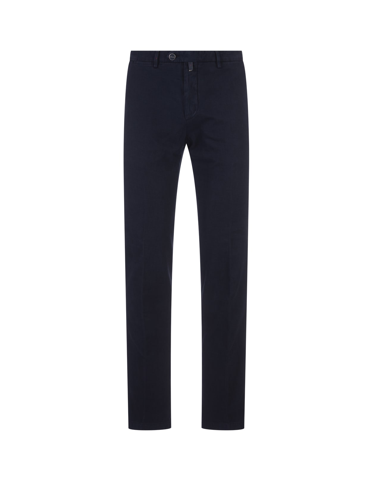 Straight-leg Trousers In Dark Blue Cotton And Cashmere