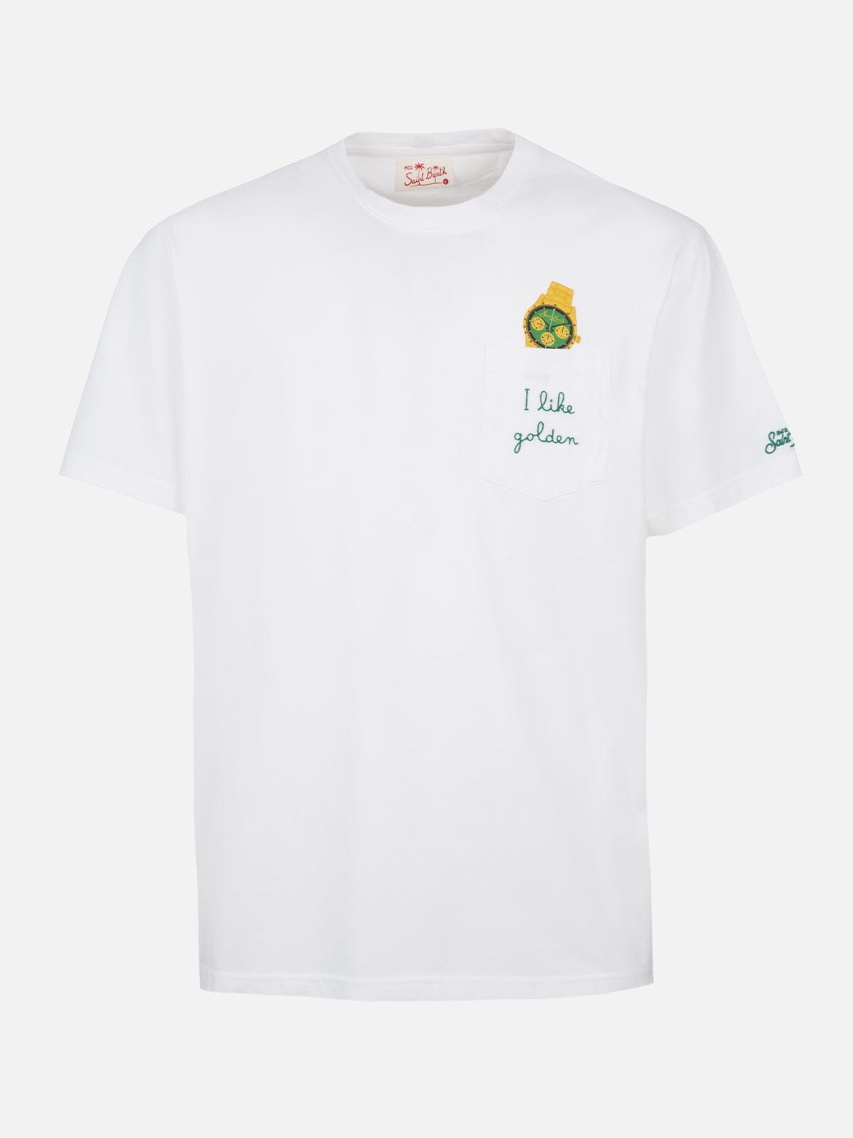 MC2 SAINT BARTH MAN COTTON T-SHIRT AUSTIN WITH WATCH PRINT AND EMBROIDERY