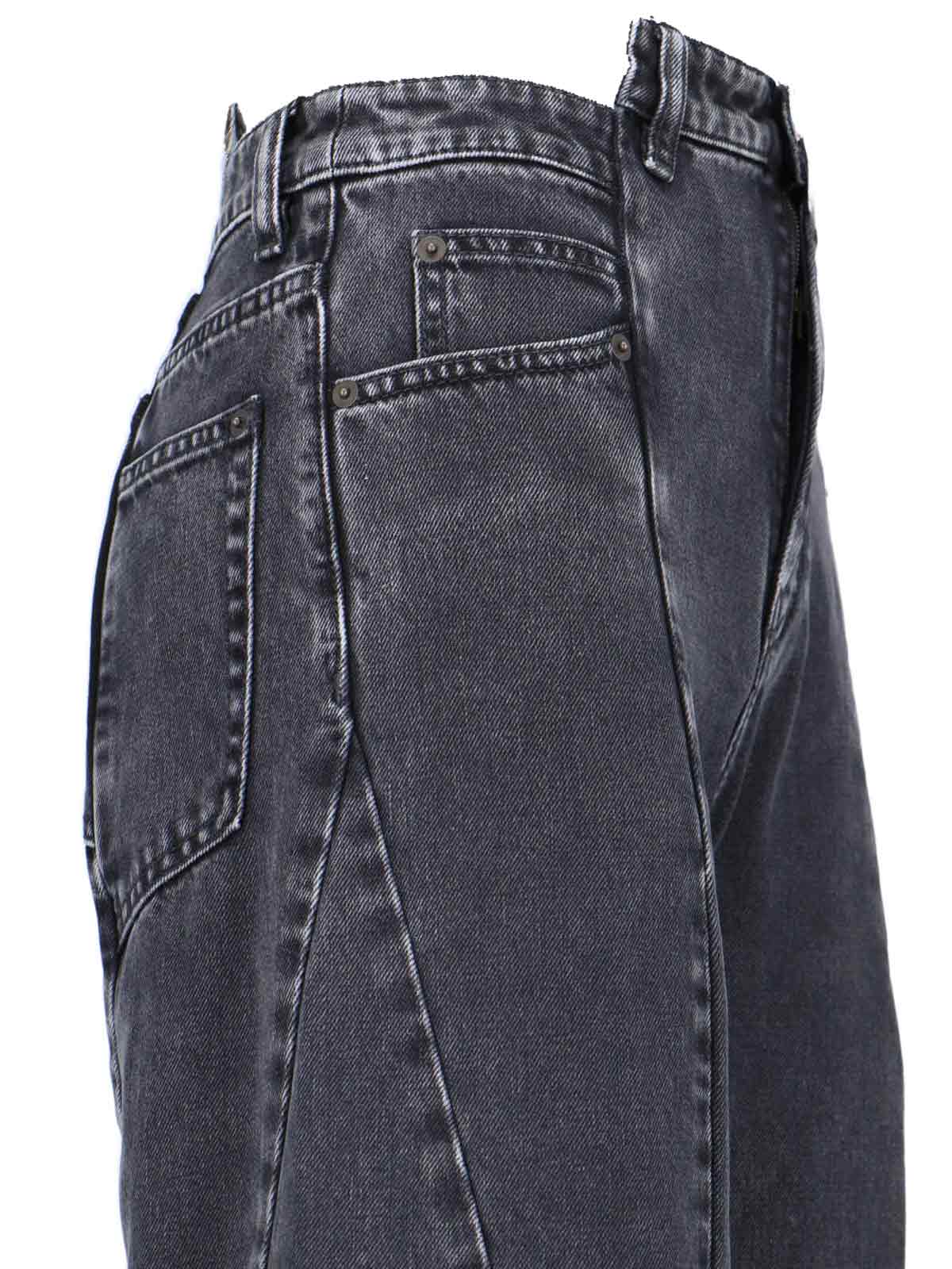 Maison Margiela Black Jeans With Wide Leg And Four-stitch Moniker Logo In Denim Woman In Black