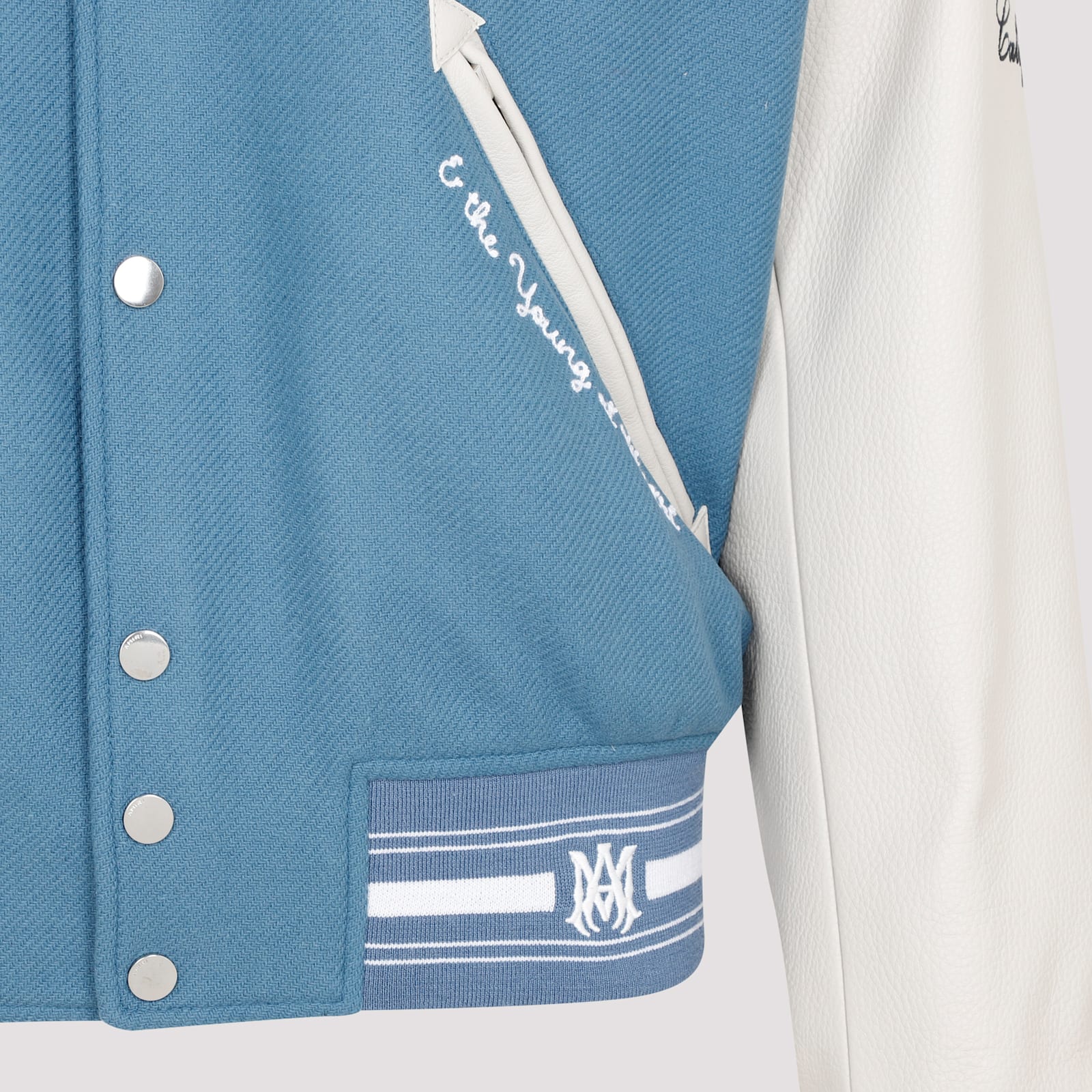 Amiri Oversized Varsity Jacket Ribbed Collar In Bluefin