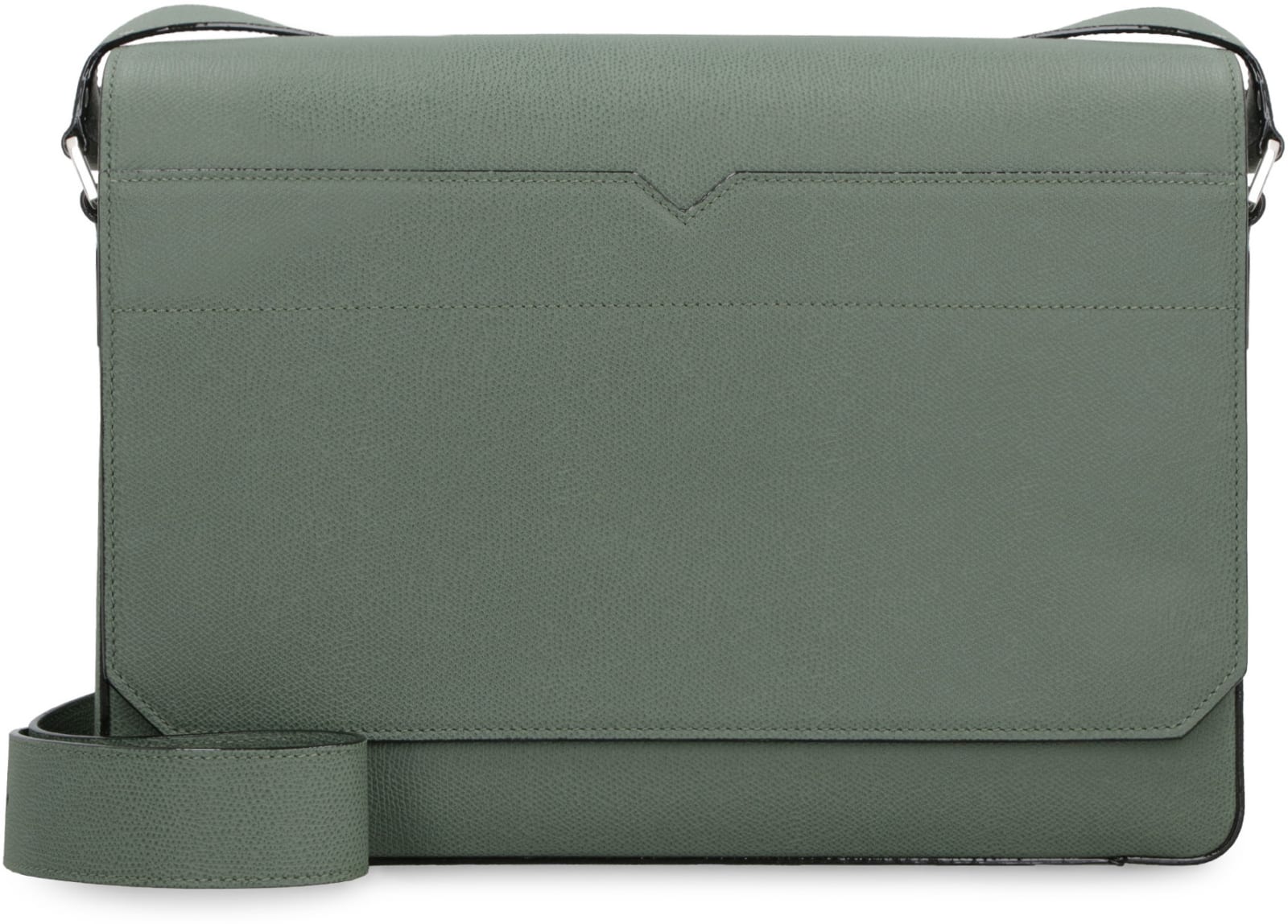 Shop Valextra V-line Leather Messenger Bag In Green