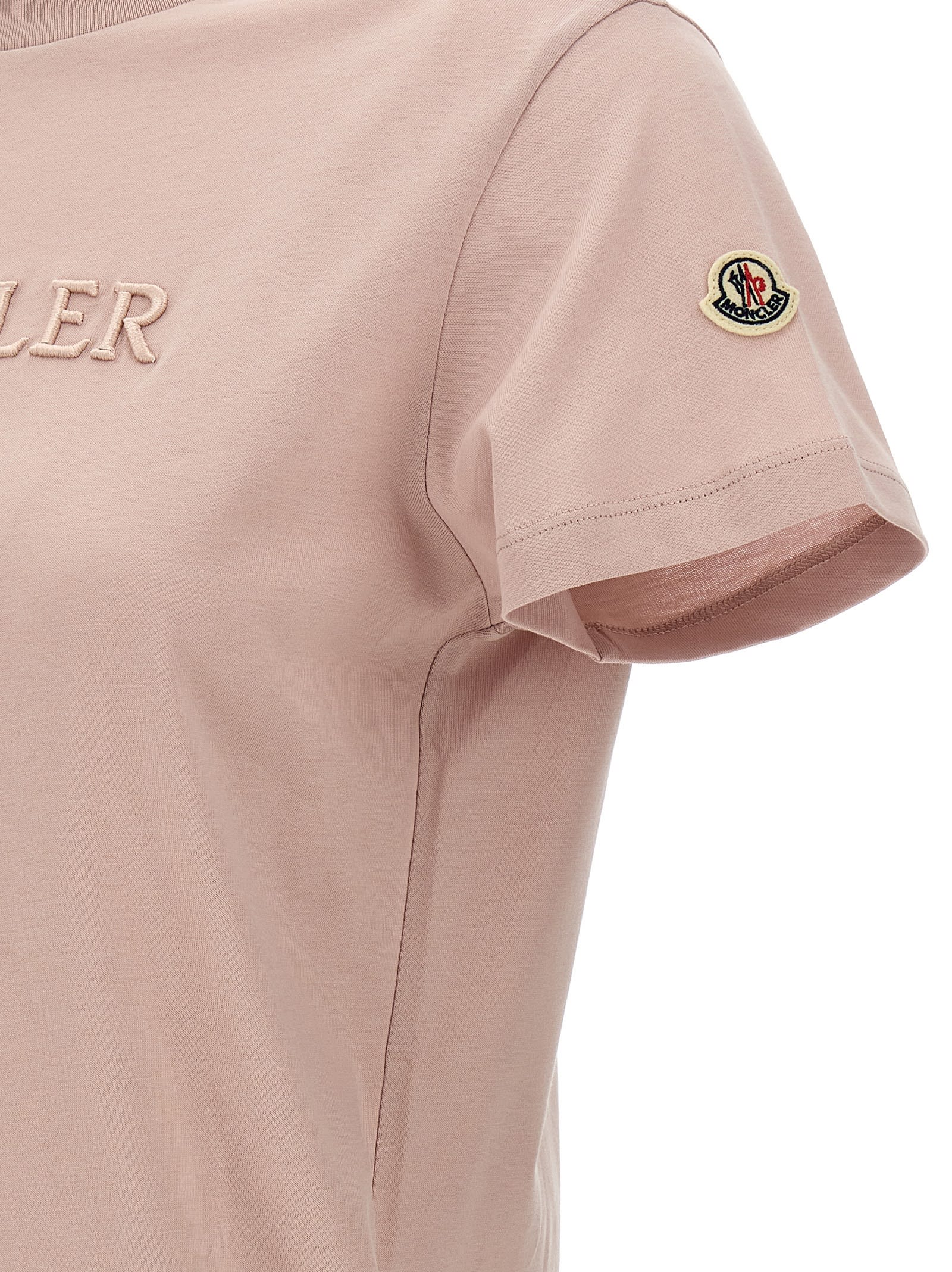 Moncler Logo Embroidery T-shirt In Pink