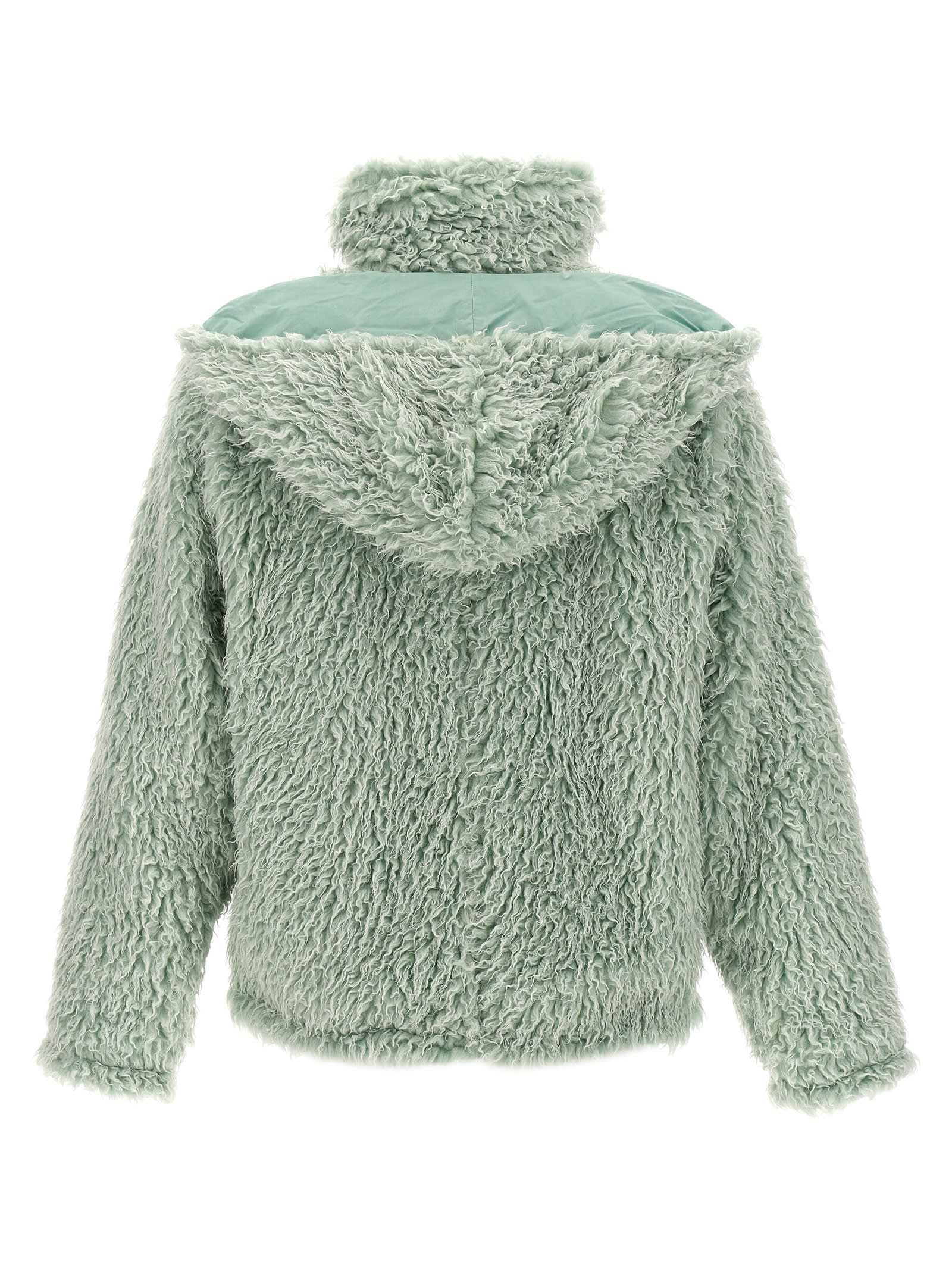 Shop Marni Long Pile Shaggy Hooded Jacket In Green