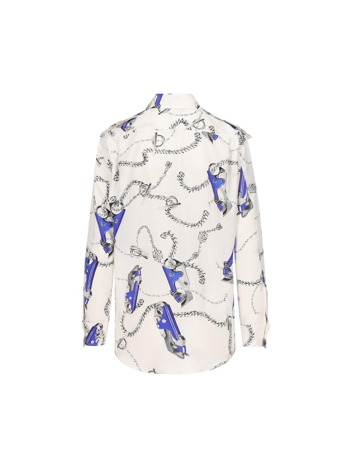 Shop Burberry Graphic Printed Buttoned Shirt In White/blue