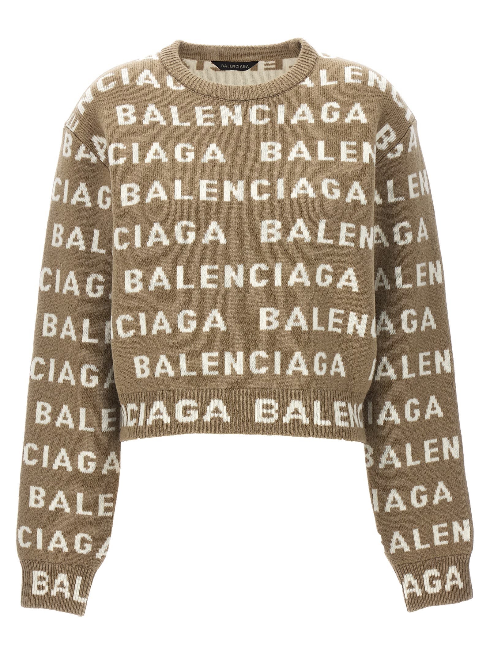 Shop Balenciaga All-over Logo Sweater In Beige