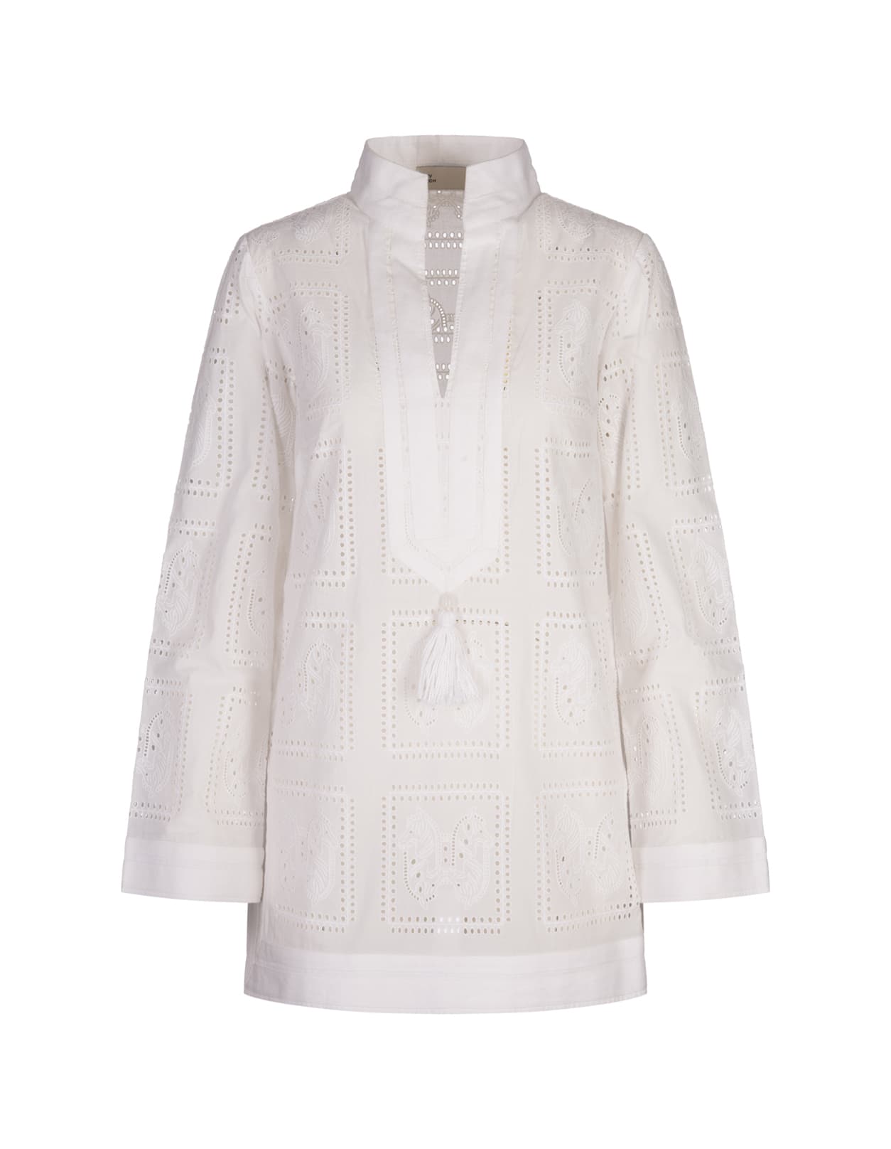 Shop Tory Burch White Tory Perforated Tunic