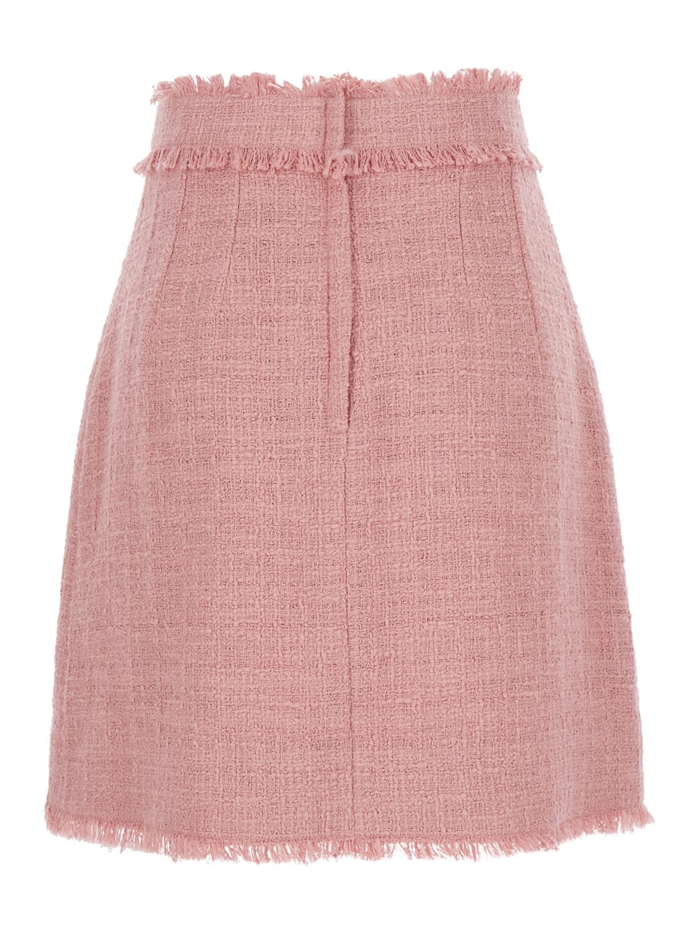 Dolce & Gabbana Pink Skirt With Logoed Buttons And Frayed Edges In Cotton Tweed Woman In Pink