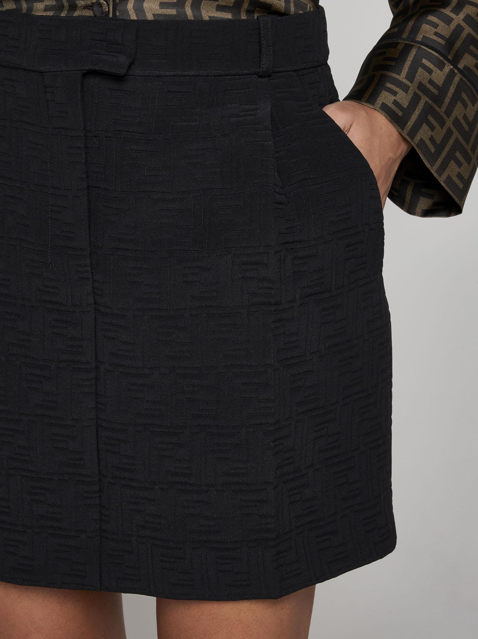 Shop Fendi Ff Jacquard Cotton Miniskirt In Black