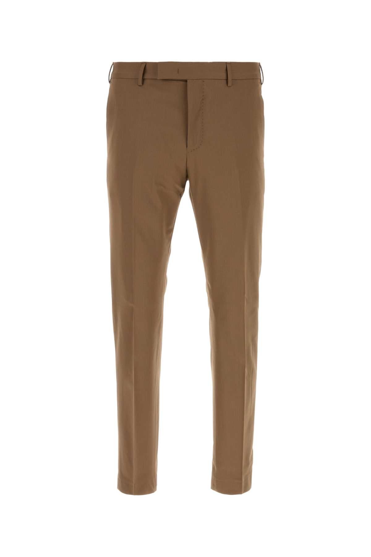 Pt Torino Stretch Cotton Trousers With Pockets And Creases In Brown