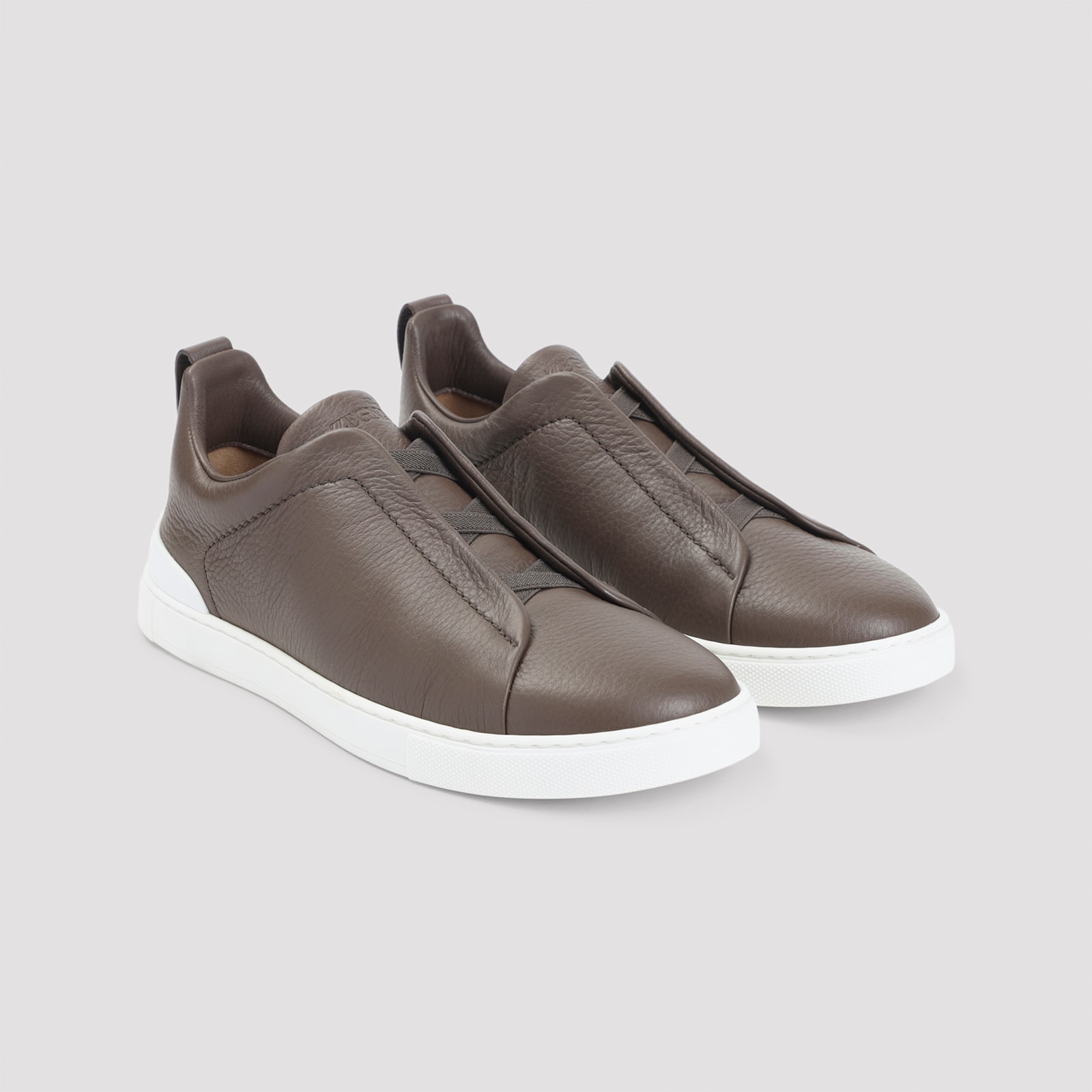 Zegna Triple Stitch Low-top Sneakers In Brown