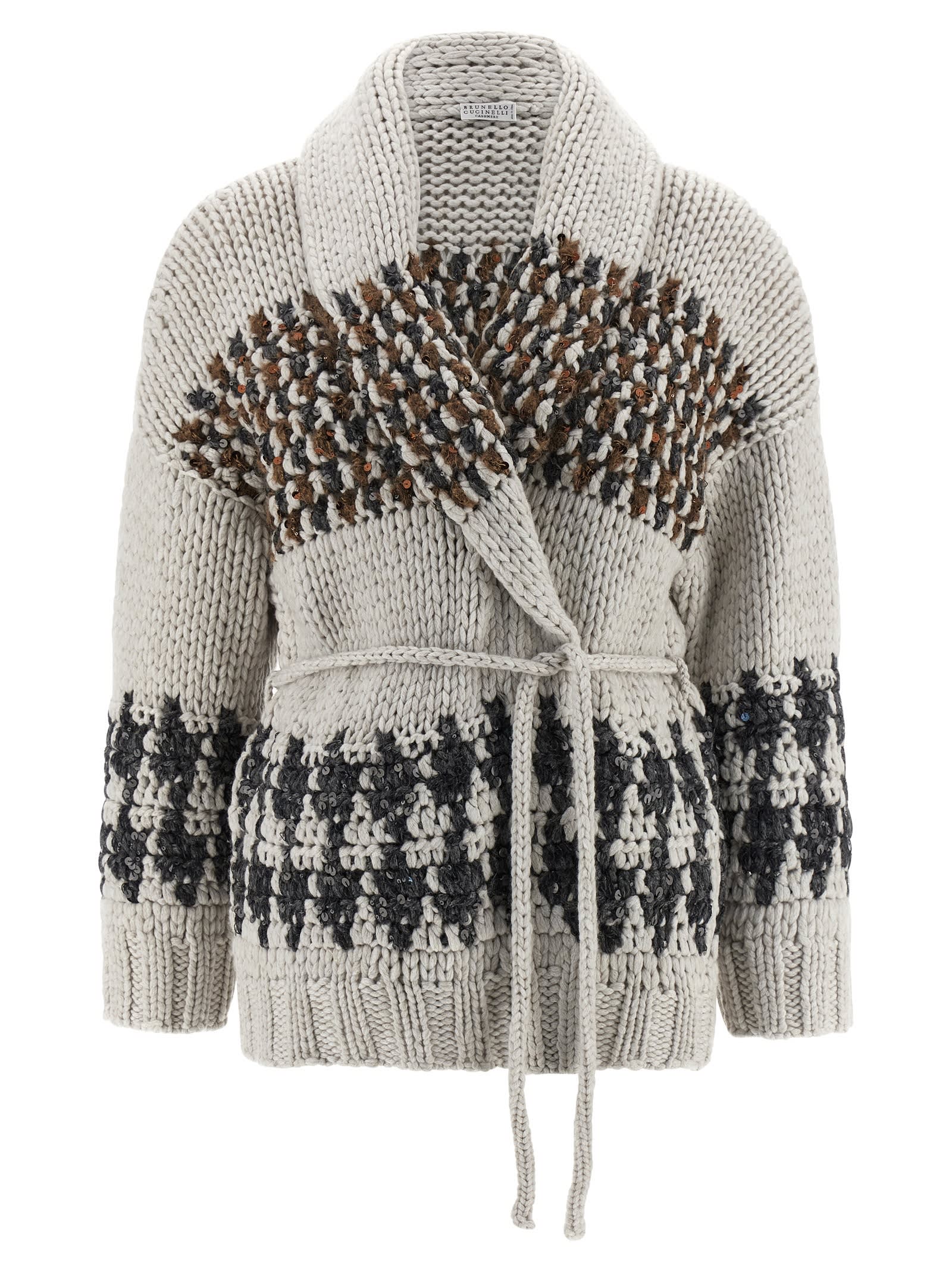 Brunello Cucinelli Opera Prince Of Wales Cardigan In Neutral