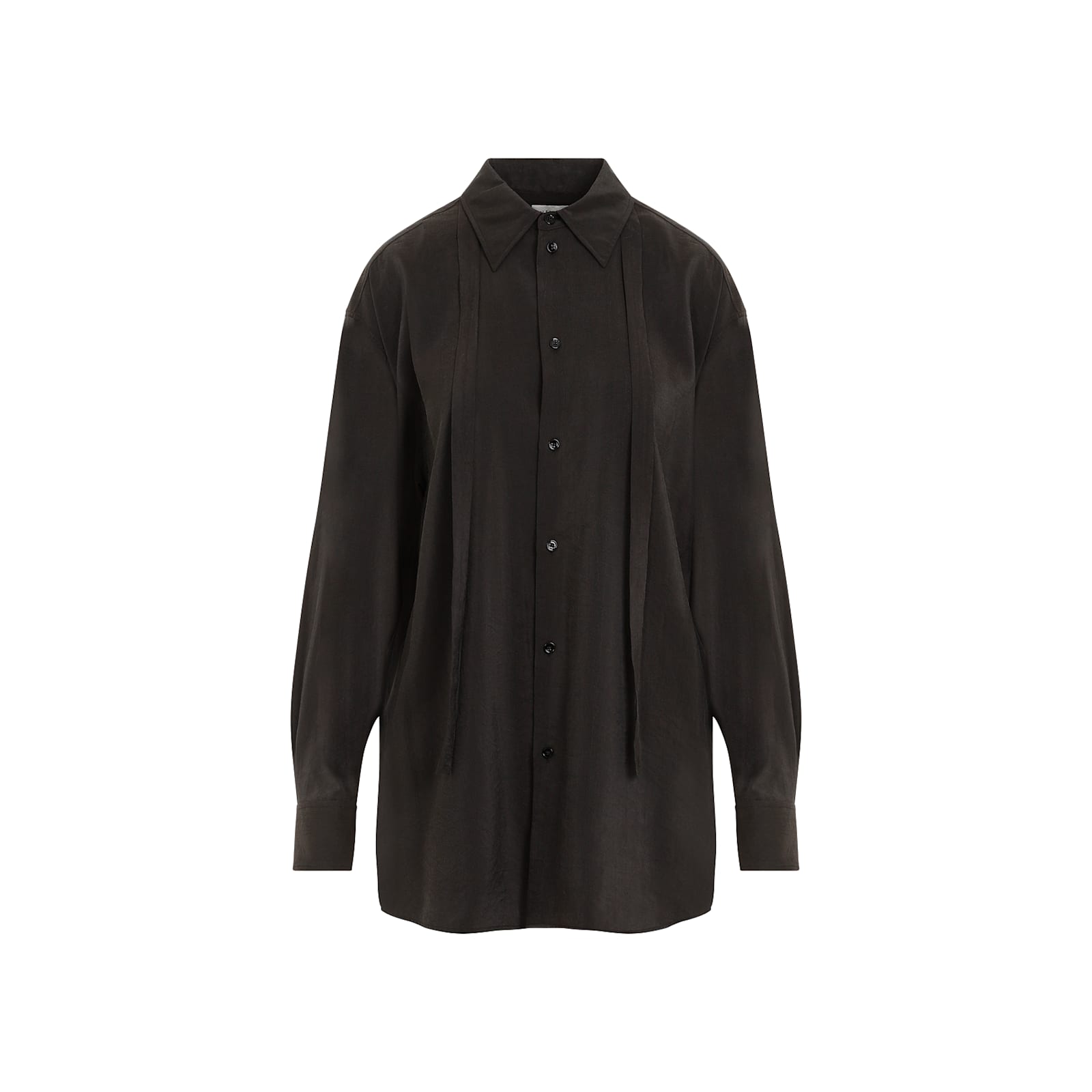 Shop Lemaire Long Shirt With Tie In Dark Espresso