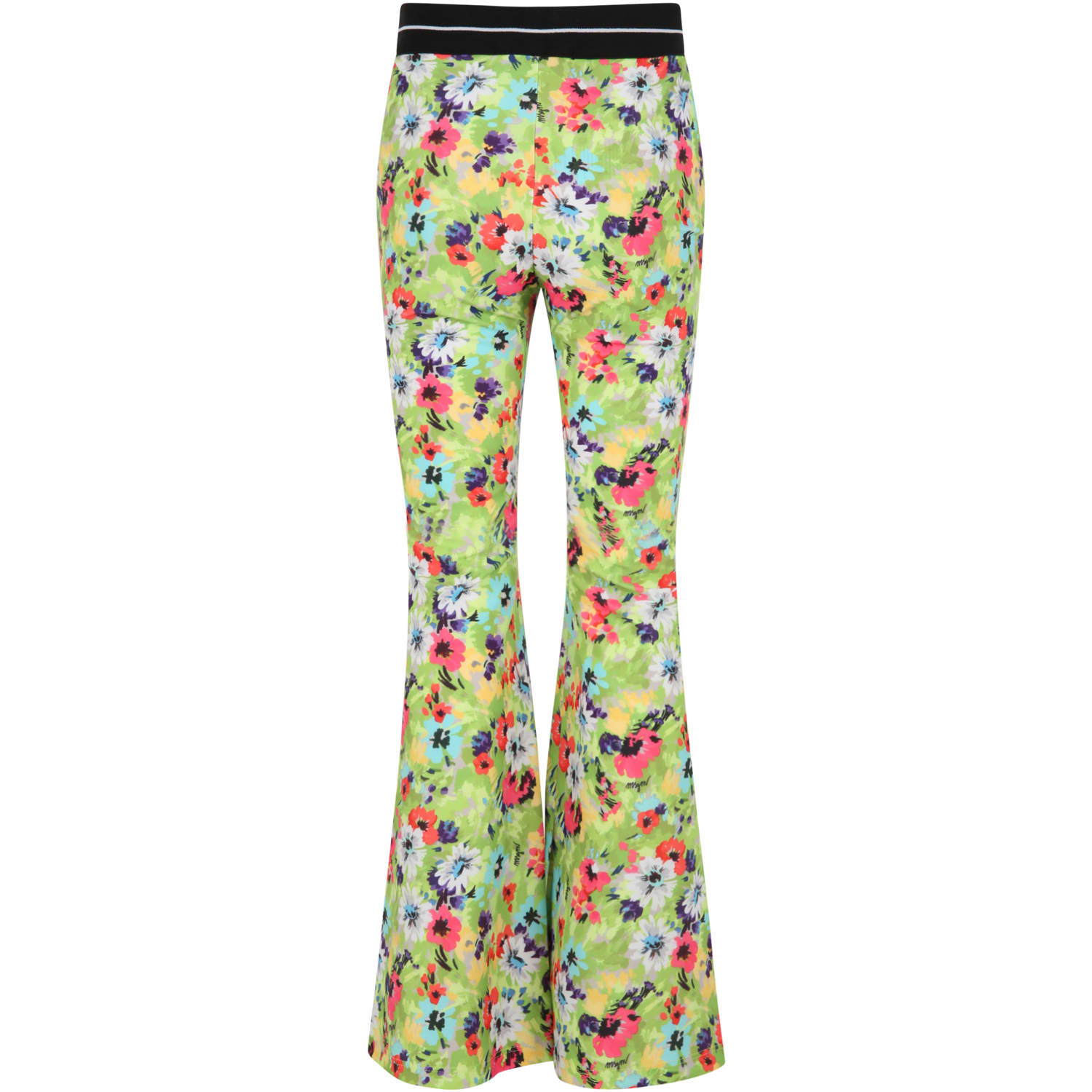 Shop Msgm Green Trousers For Girl With Flowers And Logo