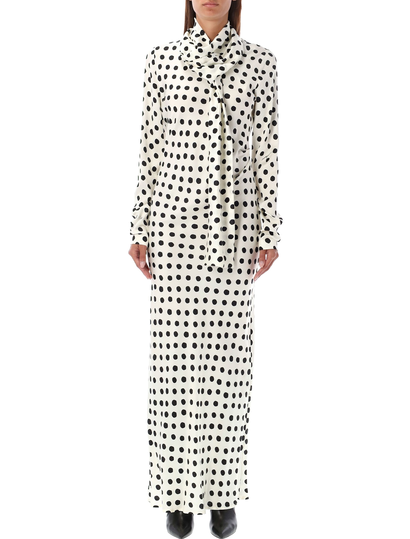 Shop Msgm Polka Dots Long Dress In Off White