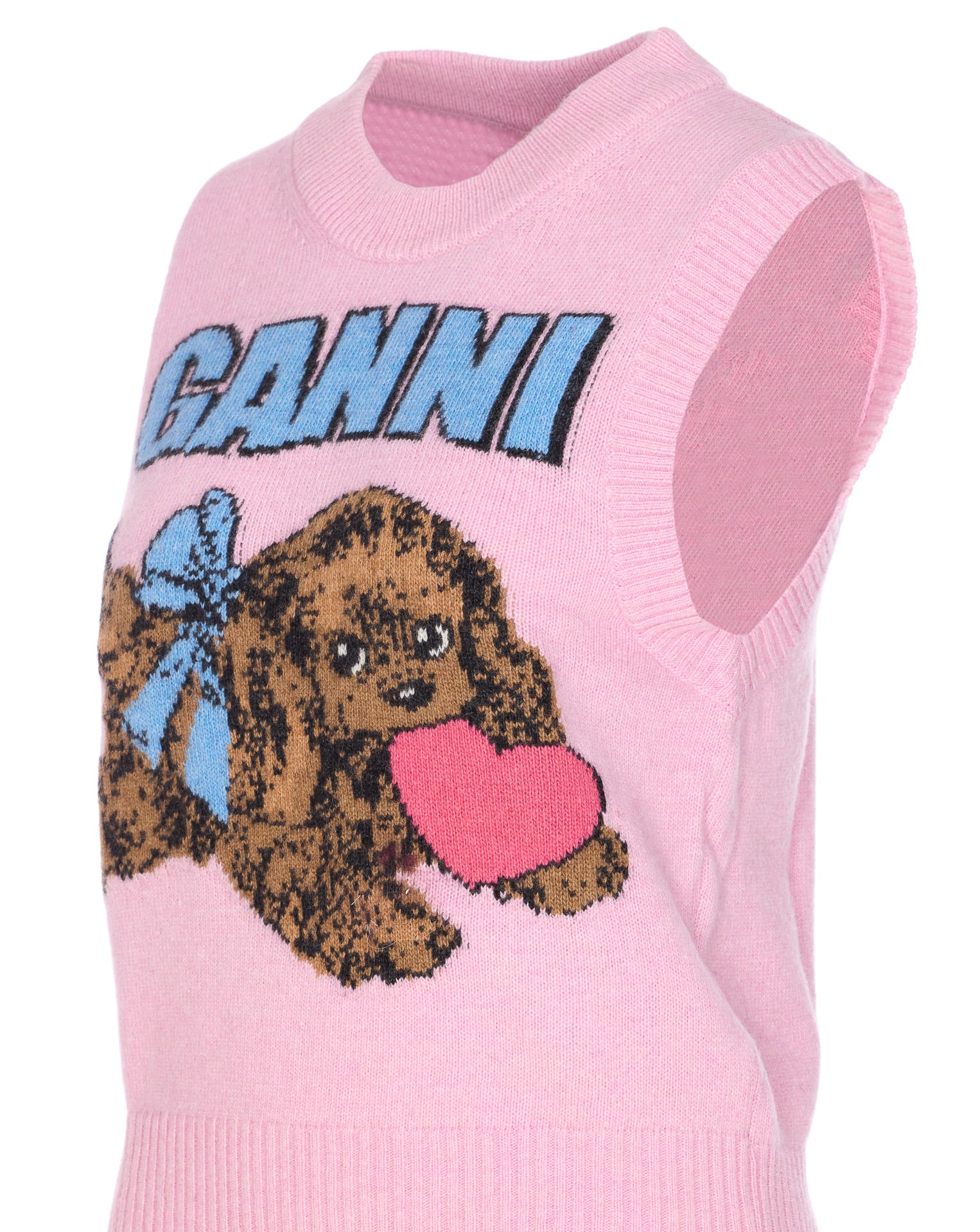 Ganni Puppy Love Graphic Wool Vest In Pink