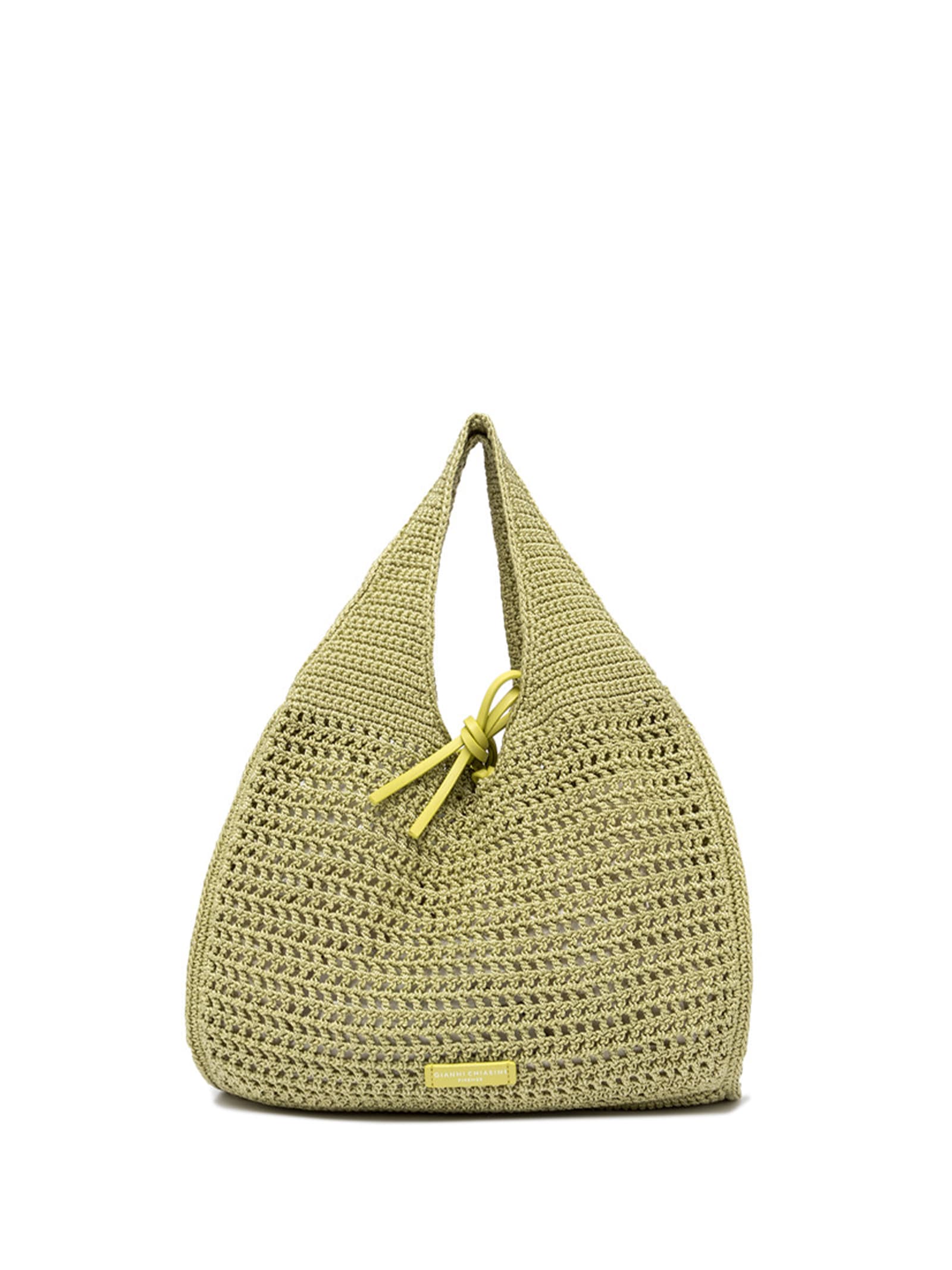 Shop Gianni Chiarini Yellow Euforia Shopping Bag In Crochet Fabric In Sunny Light