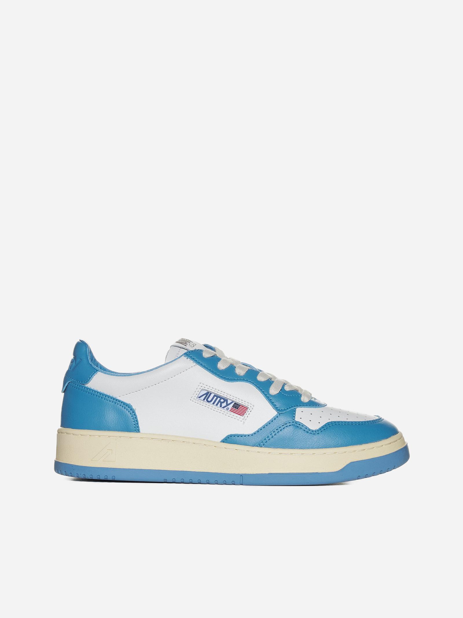 Shop Autry Medalist Leather Low-top Sneakers In Bianco+azzurro