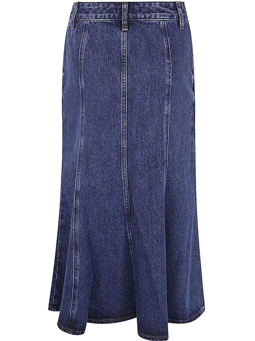 Shop Self-portrait Flared Denim Midi Skirt In Blue