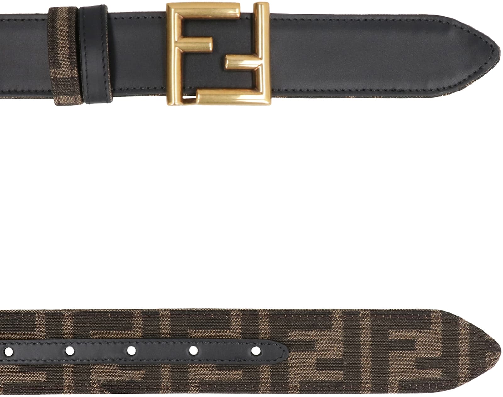 Fendi Leather And Ff Fabric Reversible Belt In Black