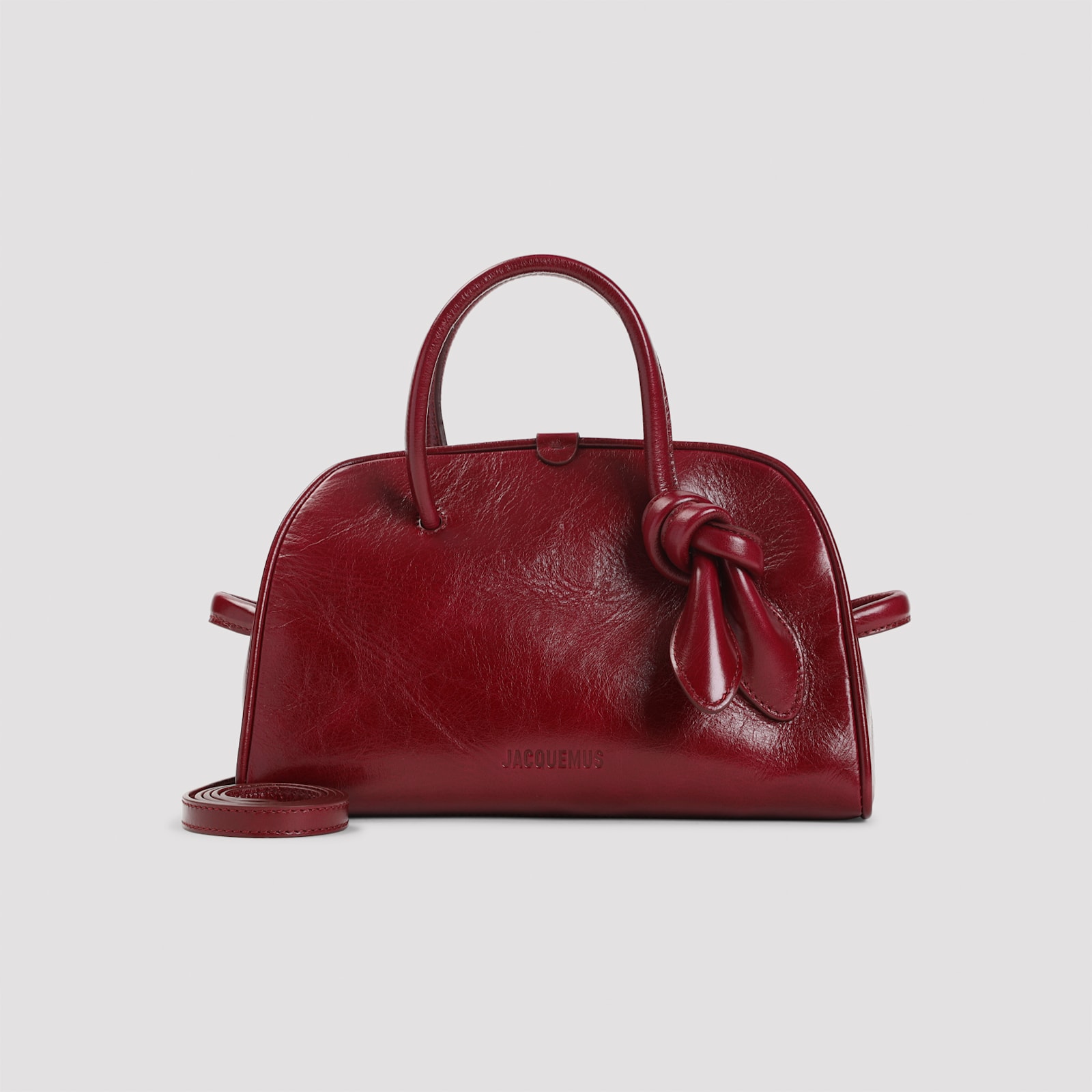 Jacquemus Le Petit Tourism In Shiny Vintage-finished Leather Bags In Burgundy
