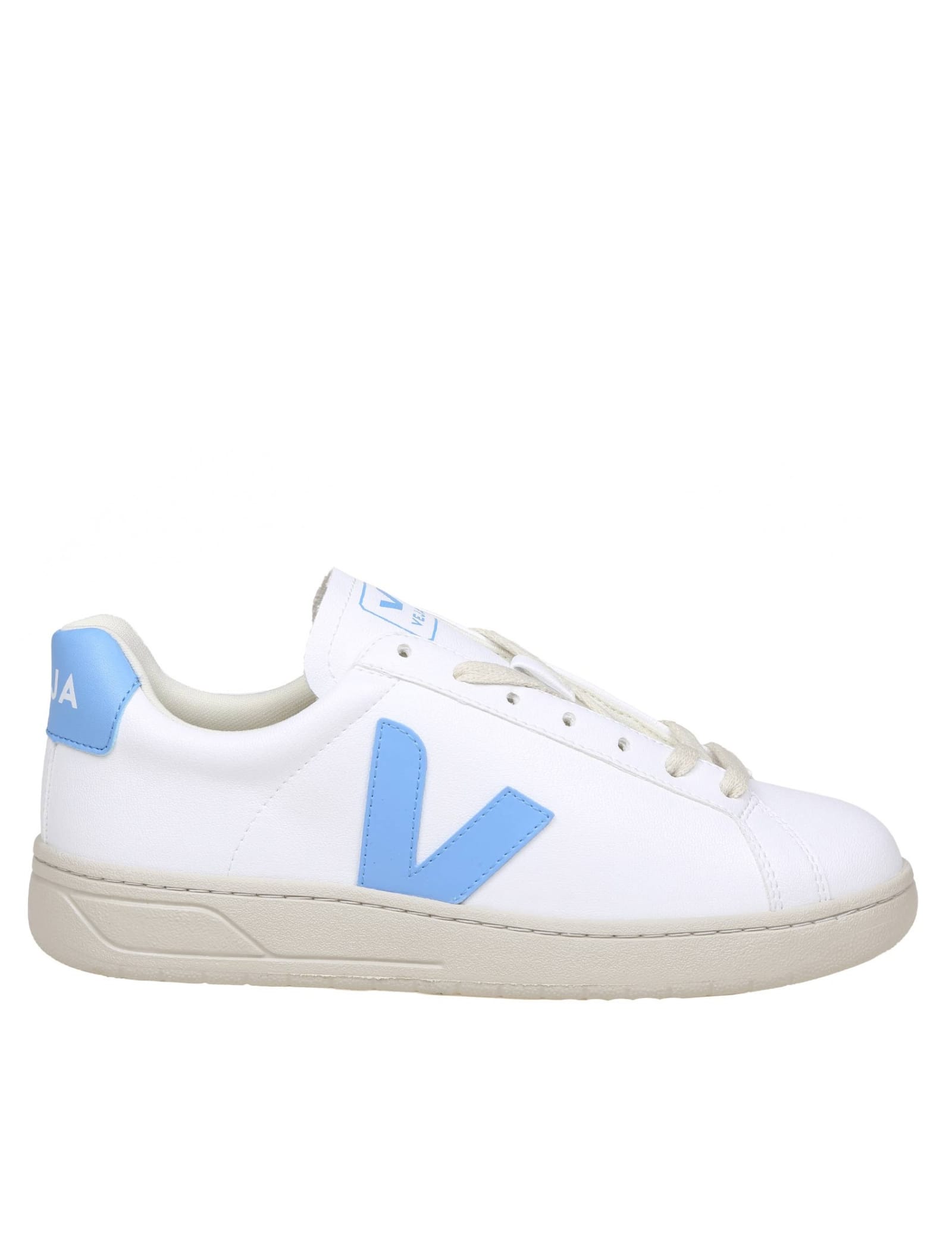 Shop Veja Urca Sneakers In White/light Blue Coated Cotton