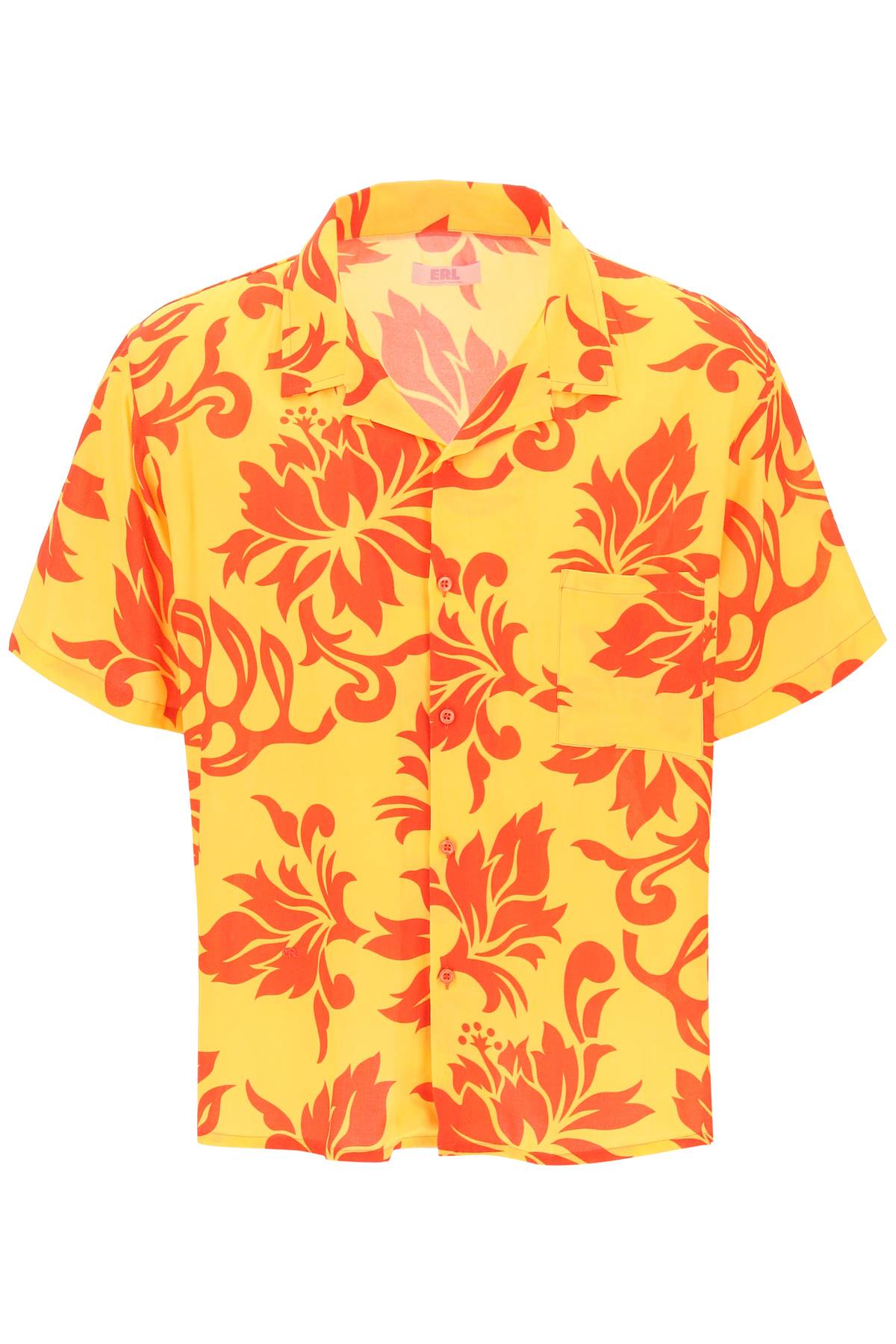Shop Erl Printed Viscose Bowling Shirt In  Tropical Flowers 1 (yellow)