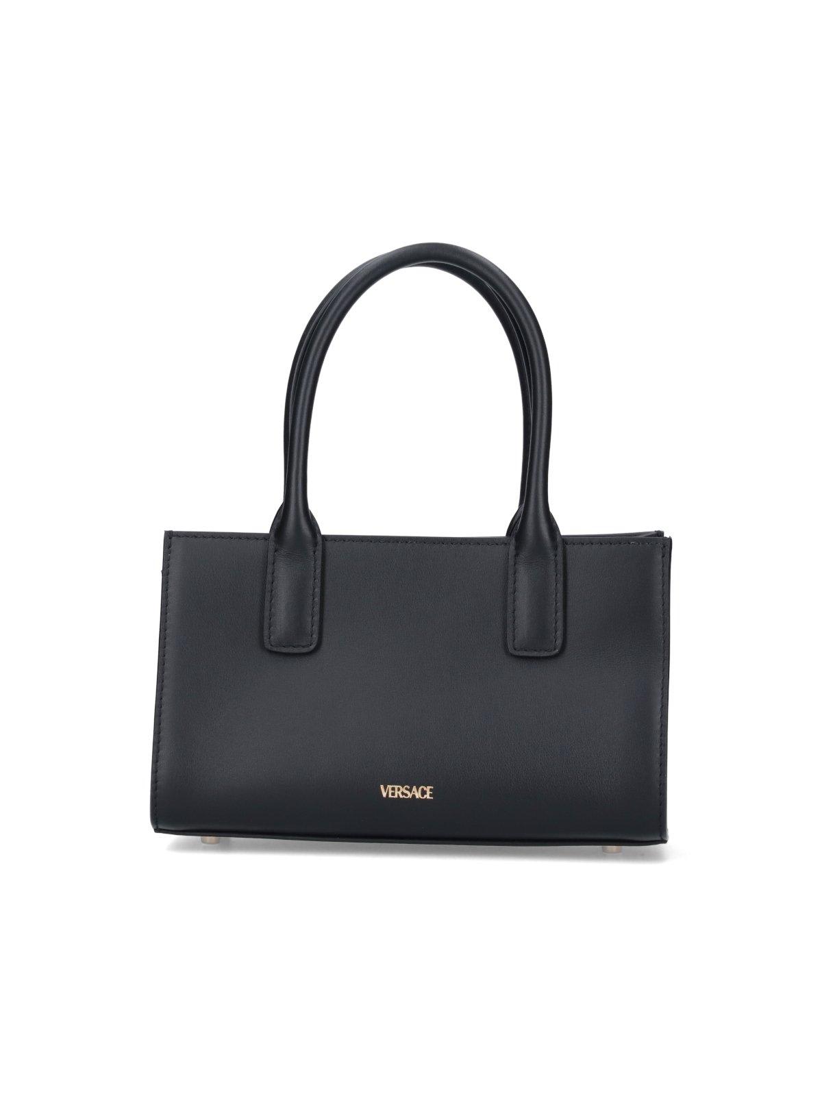 Shop Versace Medusa 95 Small Top Handle Bag In Black