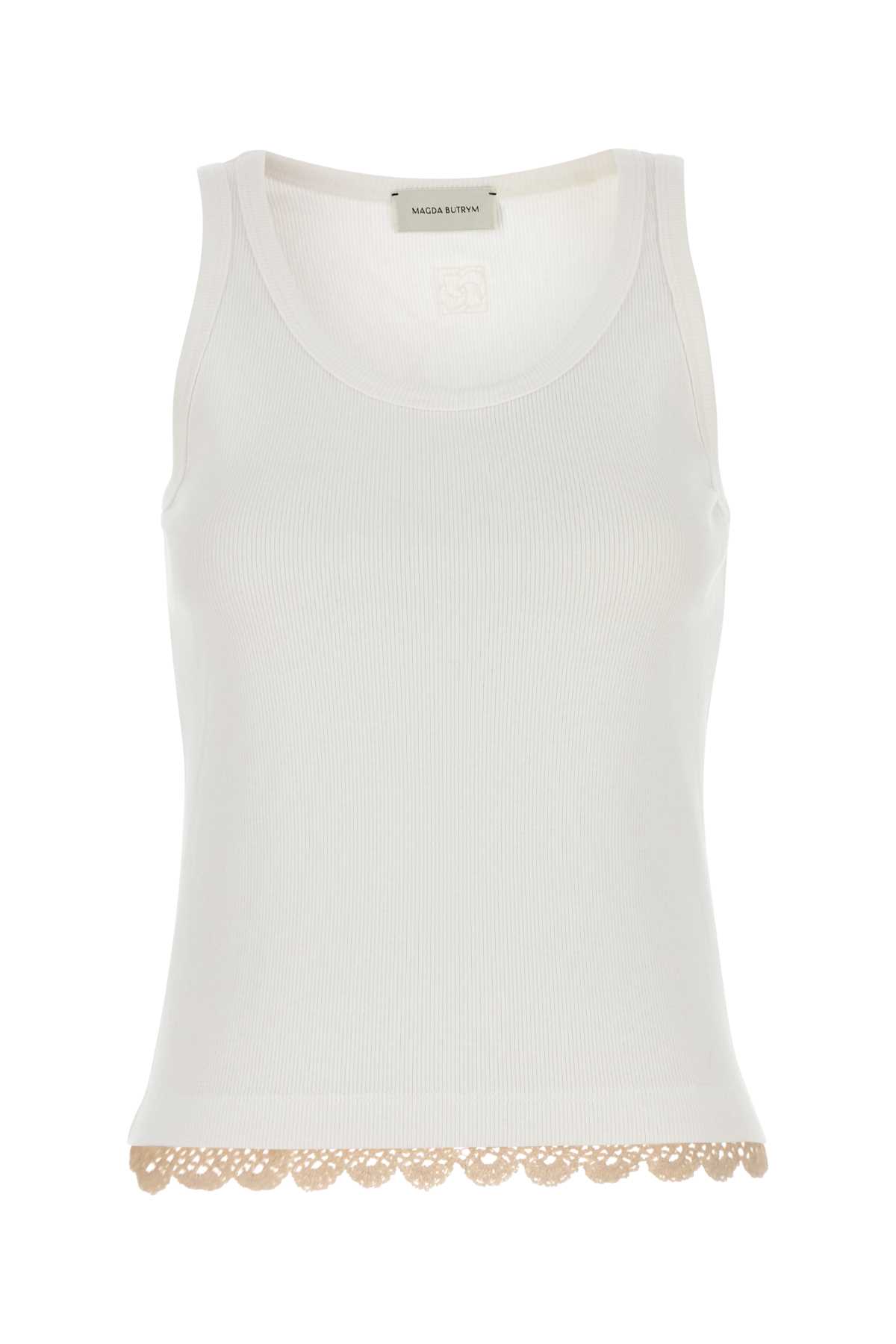 Magda Butrym Lace Trim Ribbed Texture Scoop Neck Top In White