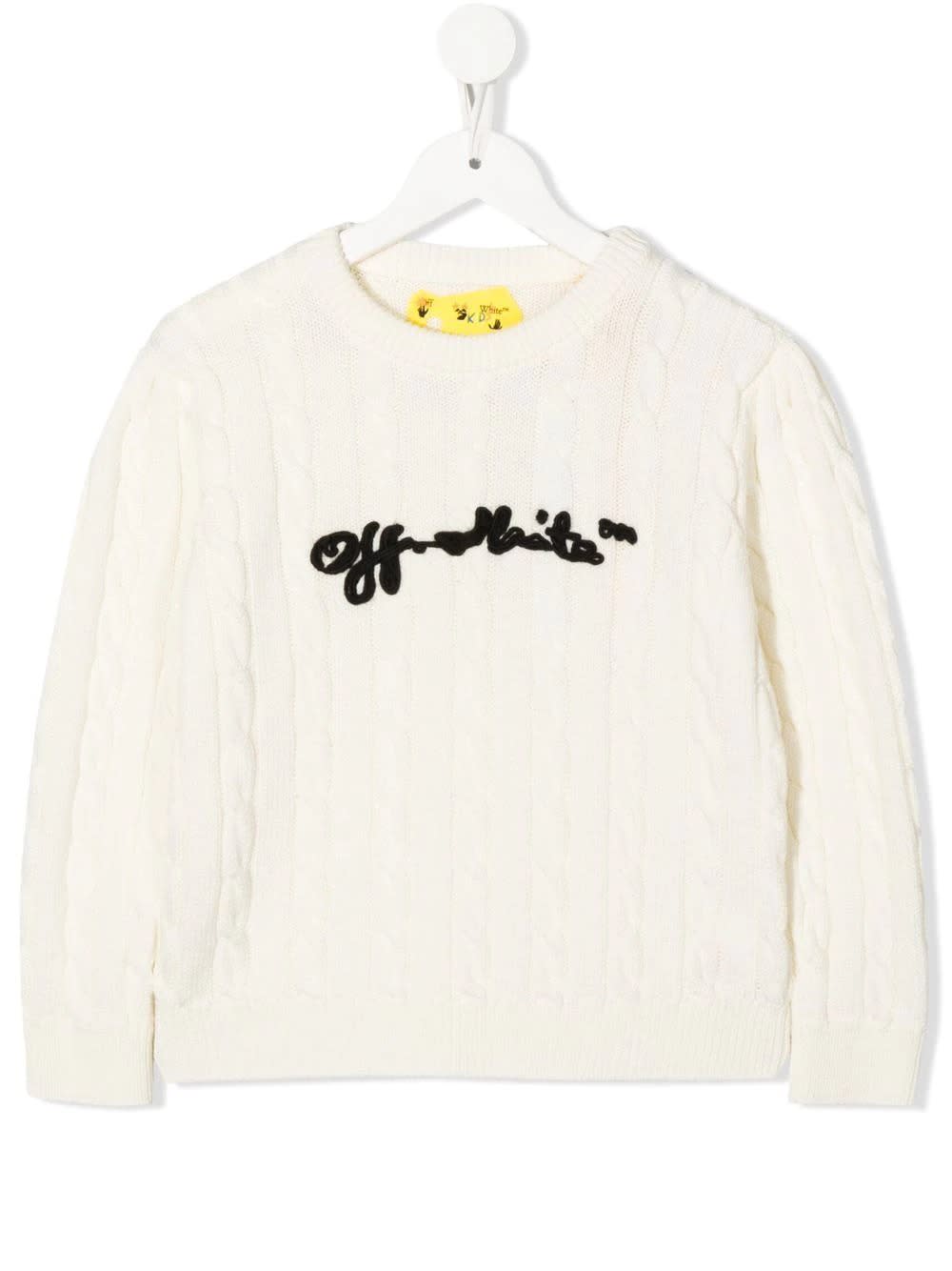 Off-White Cream Off Script Cable Knit Sweater