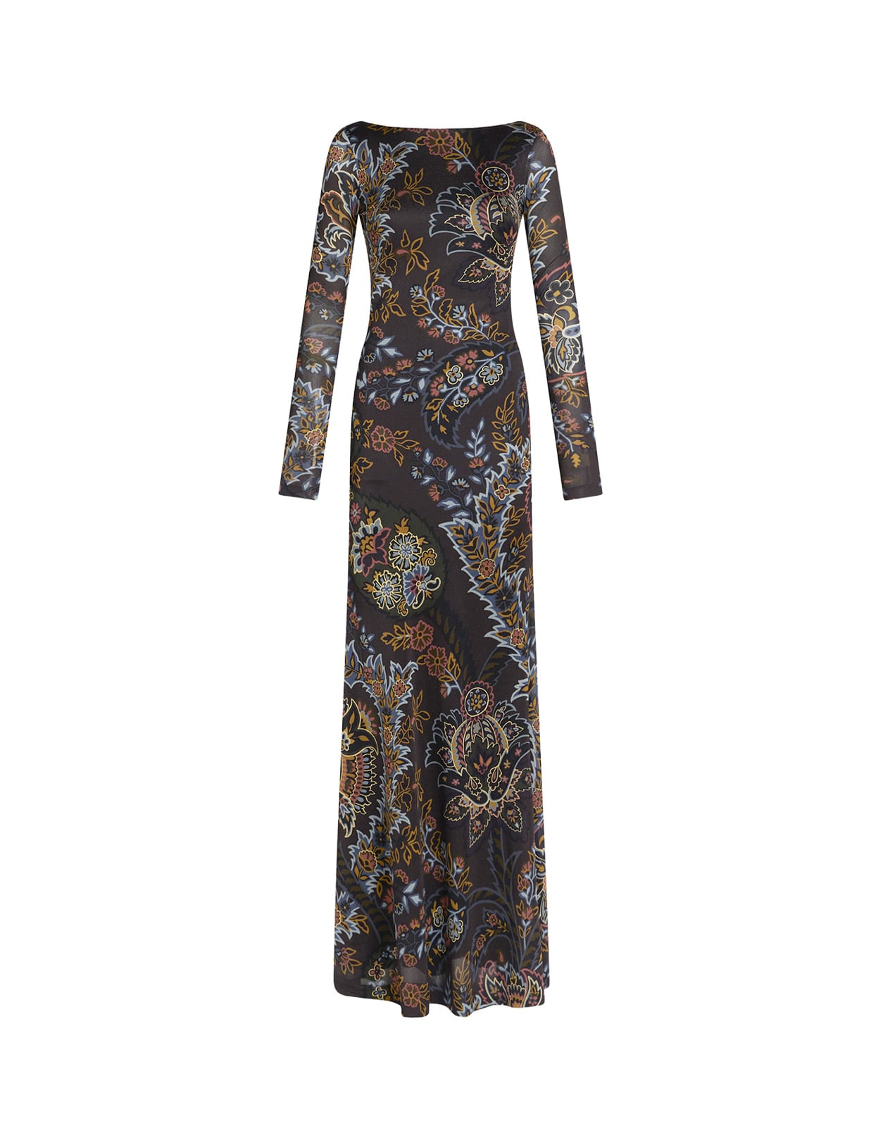 Shop Etro Black Jersey Long Dress With Paisley Print