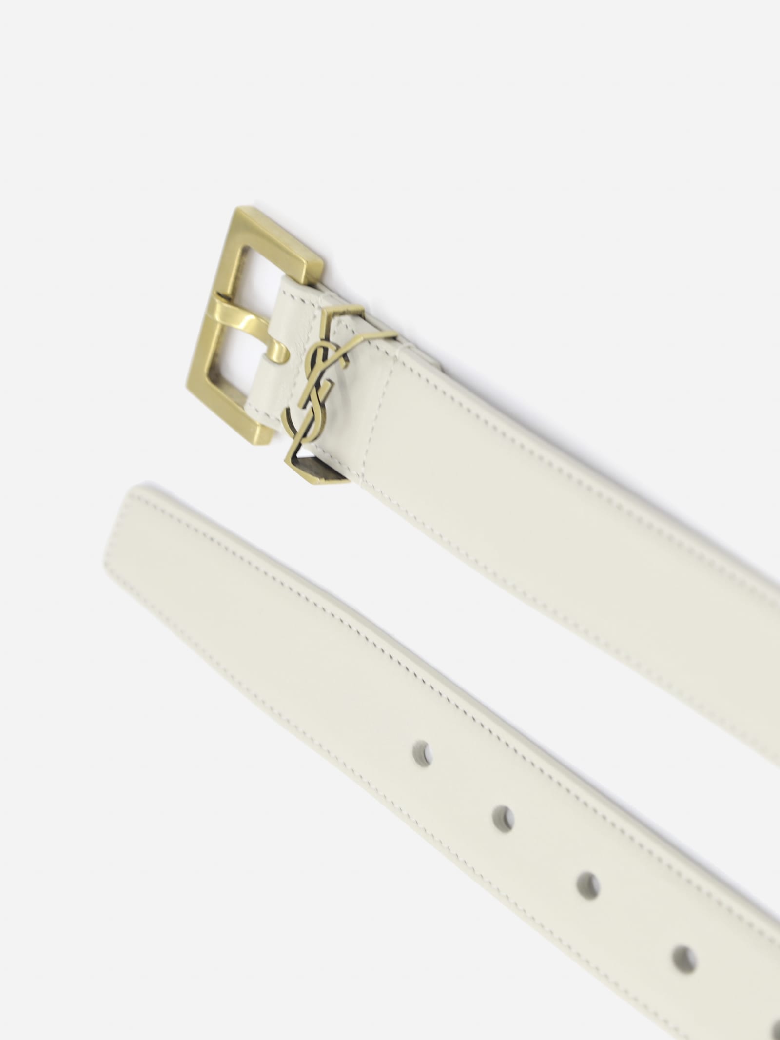 Saint Laurent Monogram Square-buckle Belt In Nude