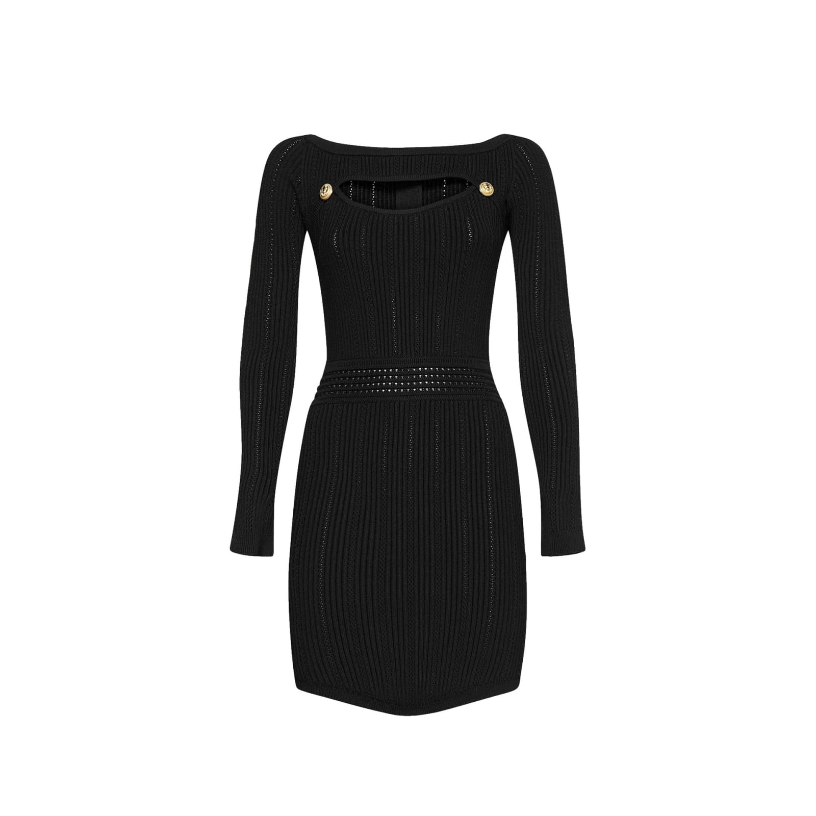 Shop Balmain Mini Knitted Dress In Black