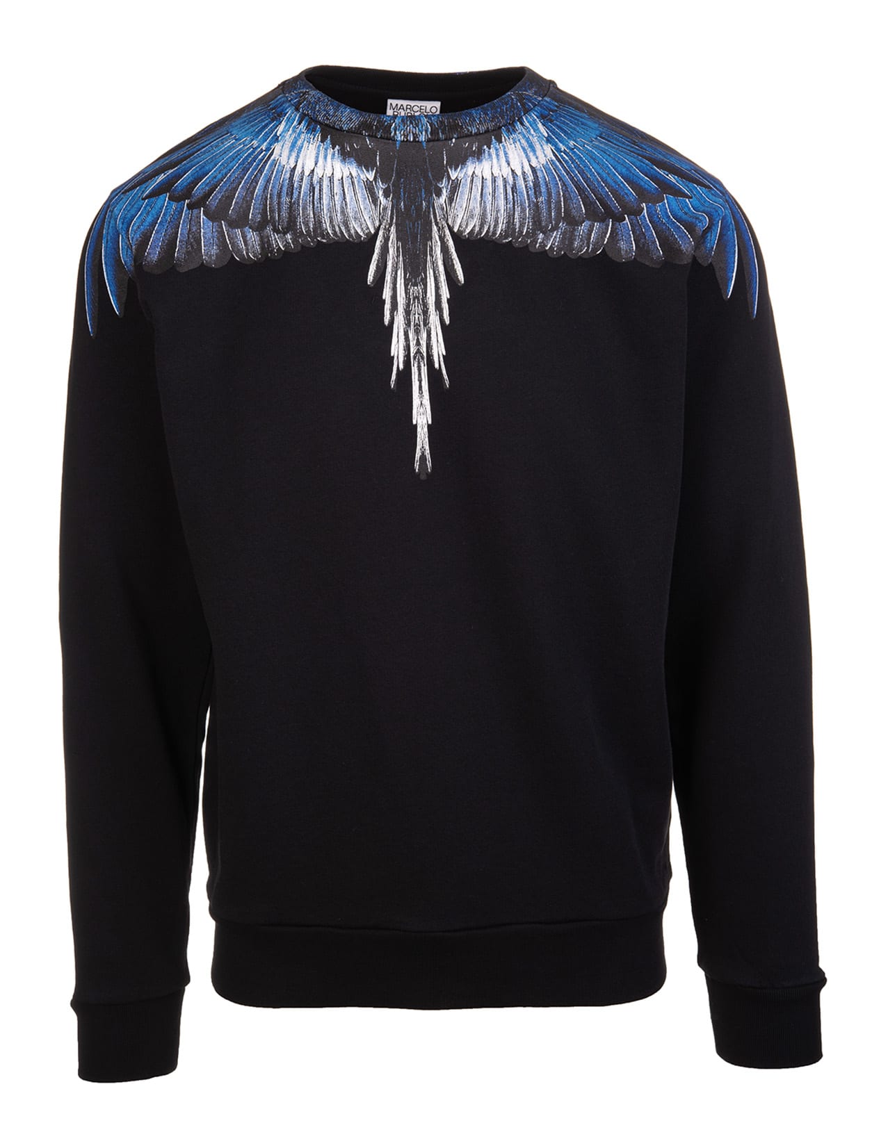 Marcelo Burlon Man Wings Black And Blue Round-neck Sweatshirt
