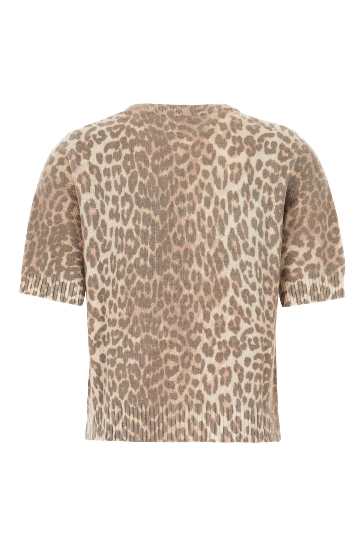 Ganni Leopard Wool T-shirt In Brown