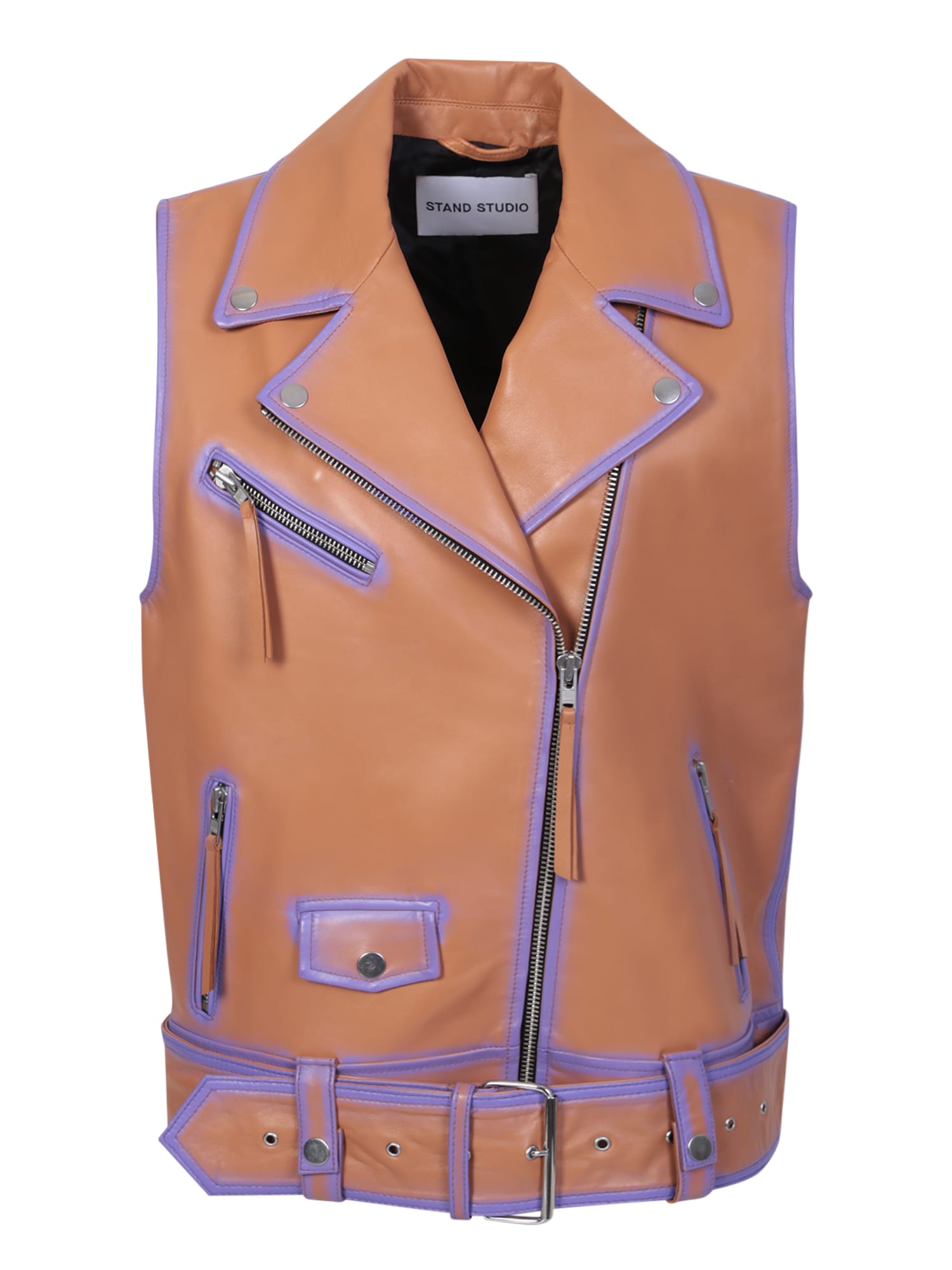 Shop Stand Studio Tan And Lilac Biker Vest In Brown