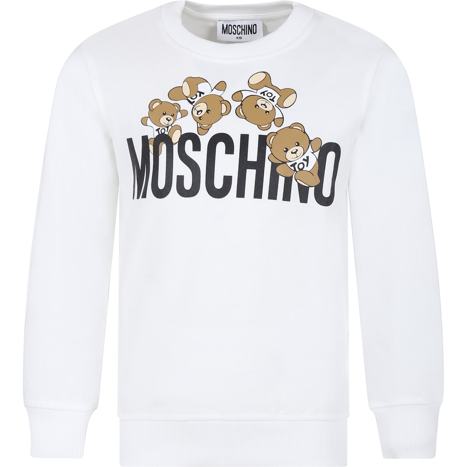 Shop Moschino White Sweatshirt For Kids With Teddy Bear And Logo