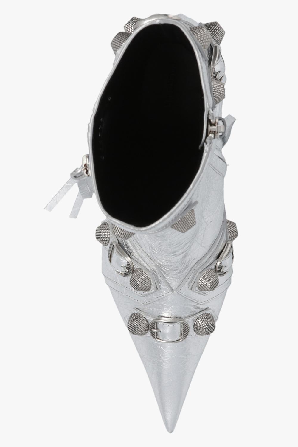 Shop Balenciaga Cagole Heeled Ankle Boots In Silver