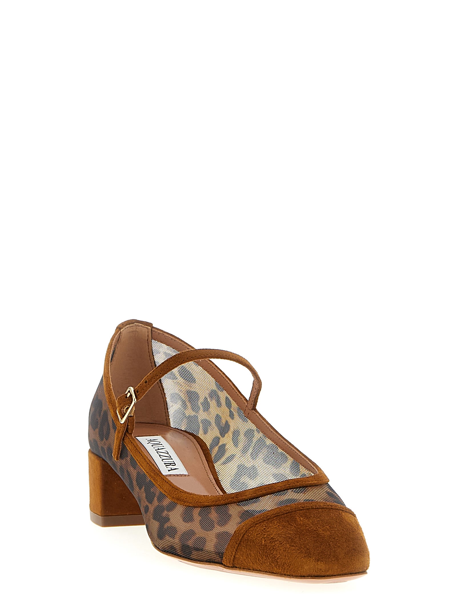 Aquazzura Animal Print Block Heel Square Toe Pumps In Brown
