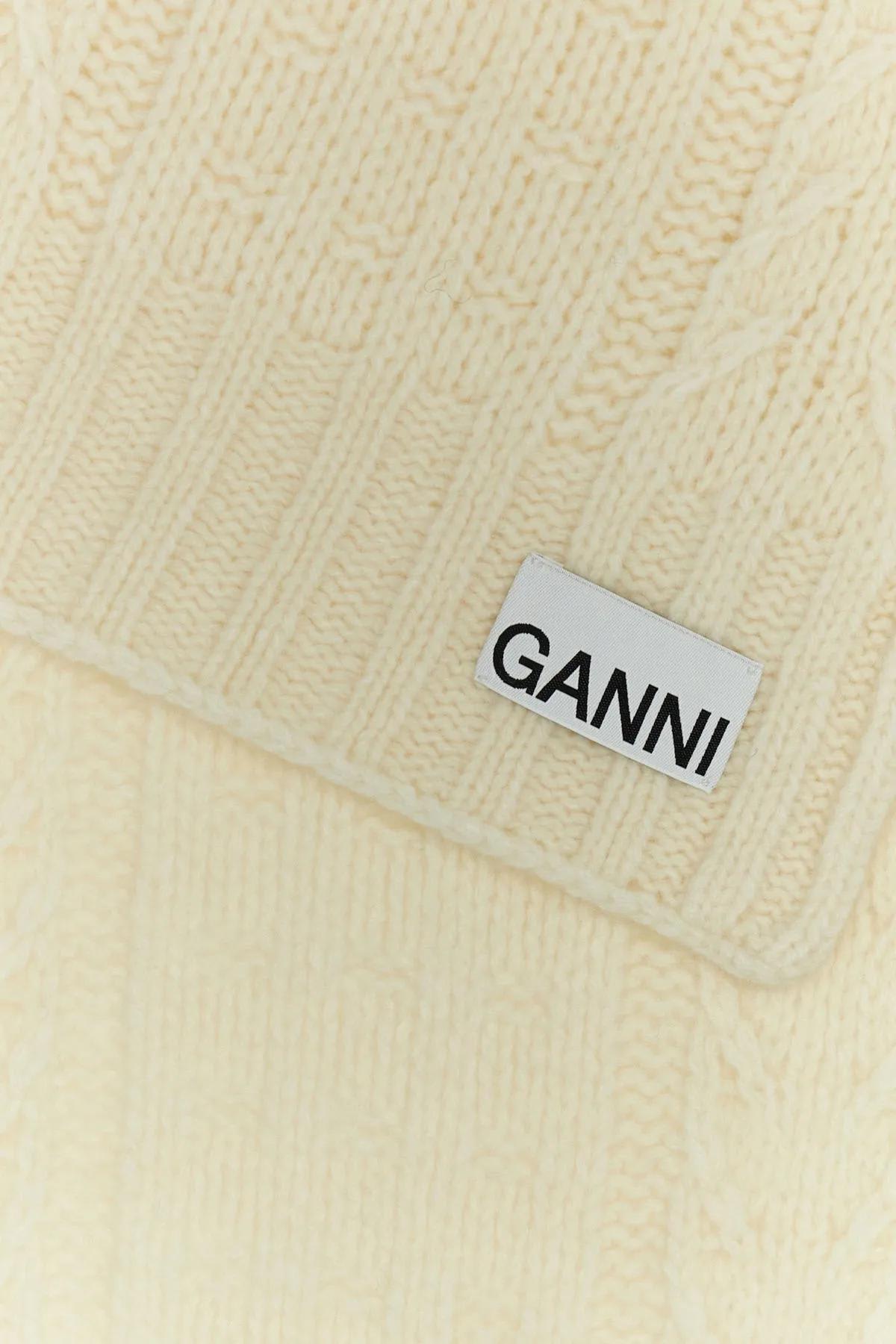 Shop Ganni Ivory Wool Blend Scarf In Crema